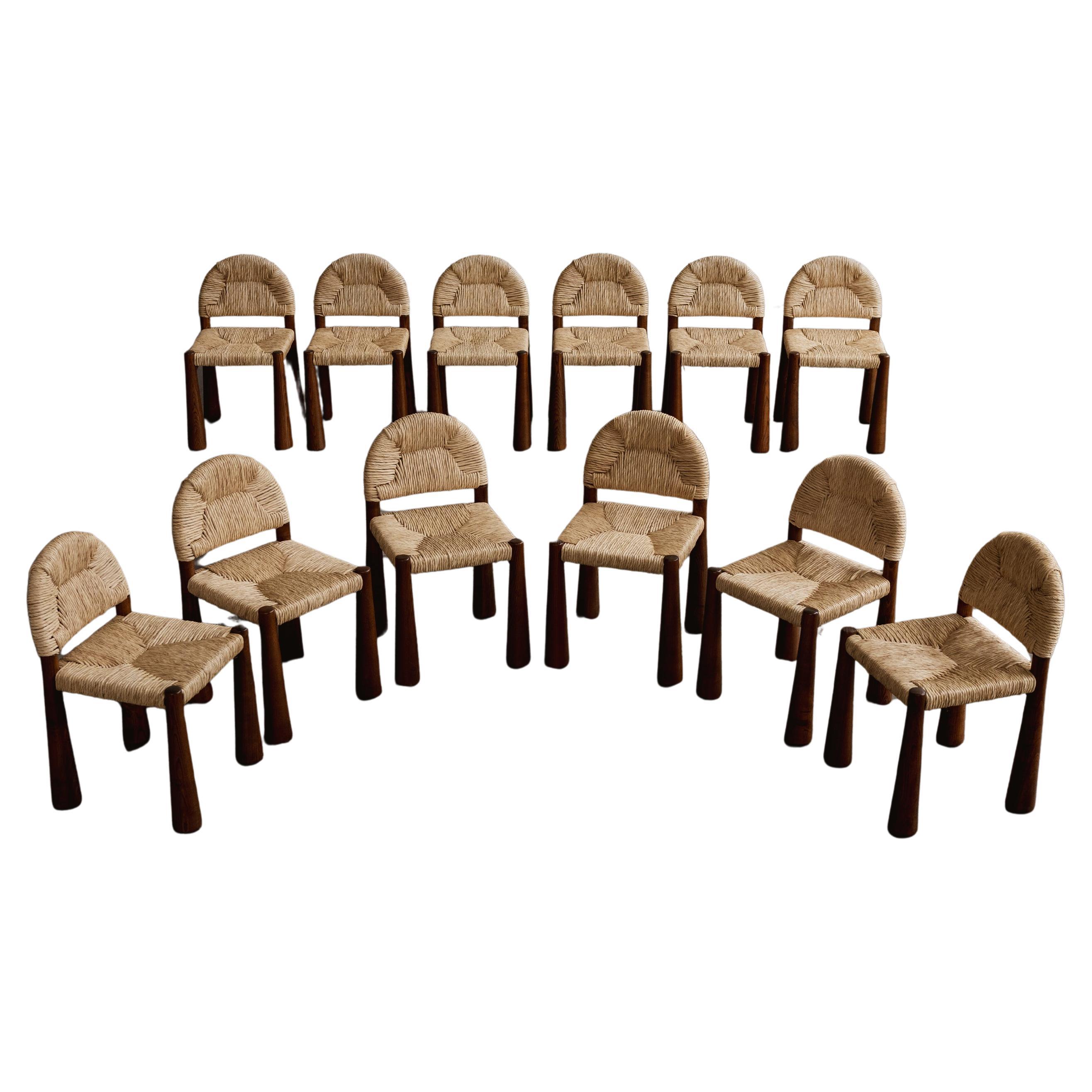 Chaises Alessandro Becchi "Toscanolla" pour Giovannetti, marron, 1970, ensemble de 12 pièces
