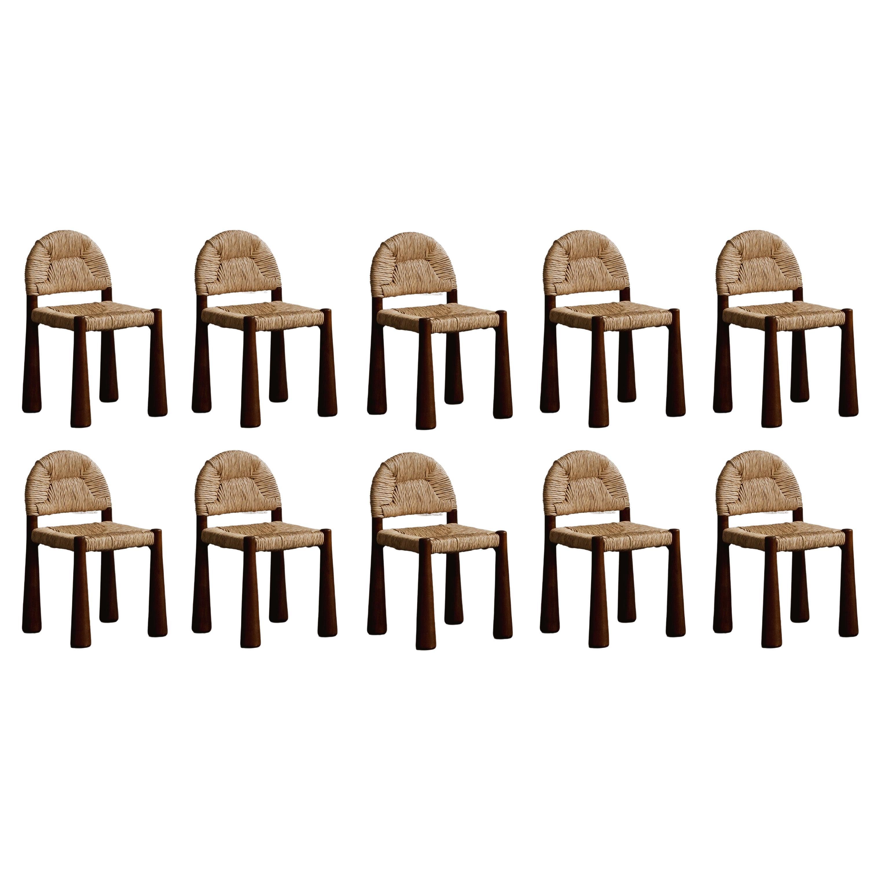 Chaises Alessandro Becchi "Toscanolla" pour Giovannetti, marron, 1970, ensemble de 12 pièces