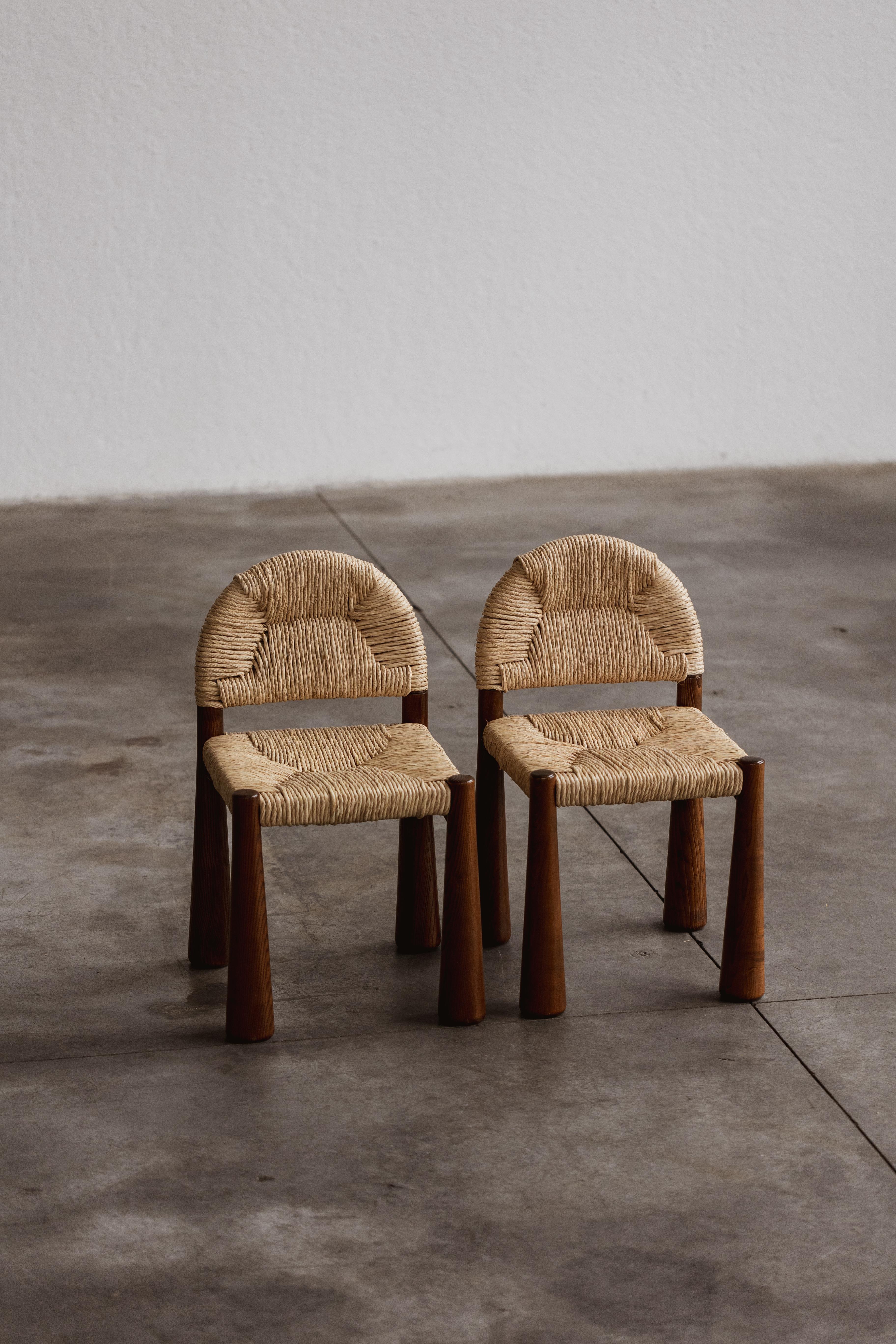 Straw Alessandro Becchi “Toscanolla” Chairs for Giovannetti, Brown, 1970, Set of 2 For Sale