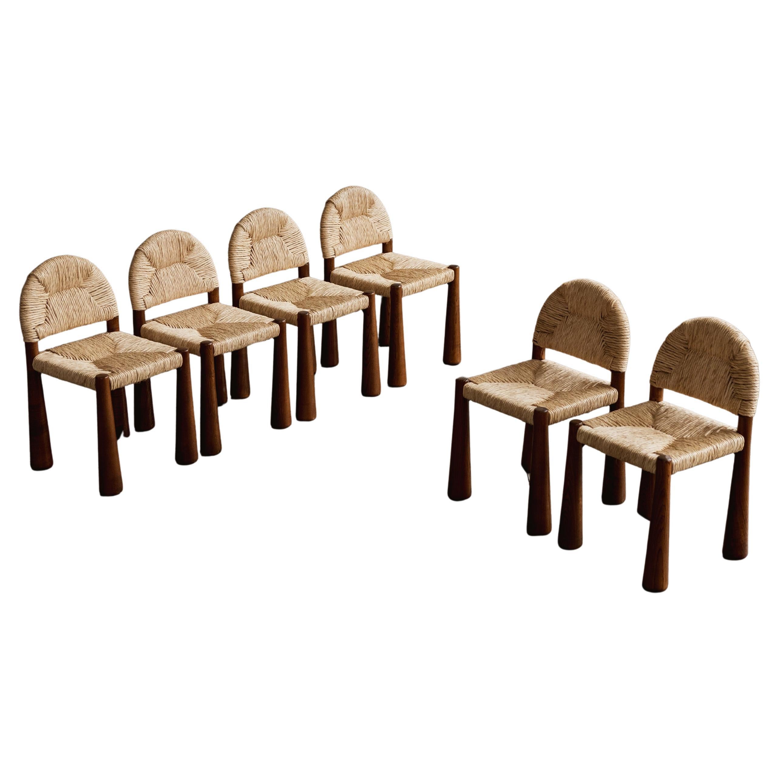 Chaises Alessandro Becchi "Toscanolla" pour Giovannetti, marron,  1970, Ensemble de 6
