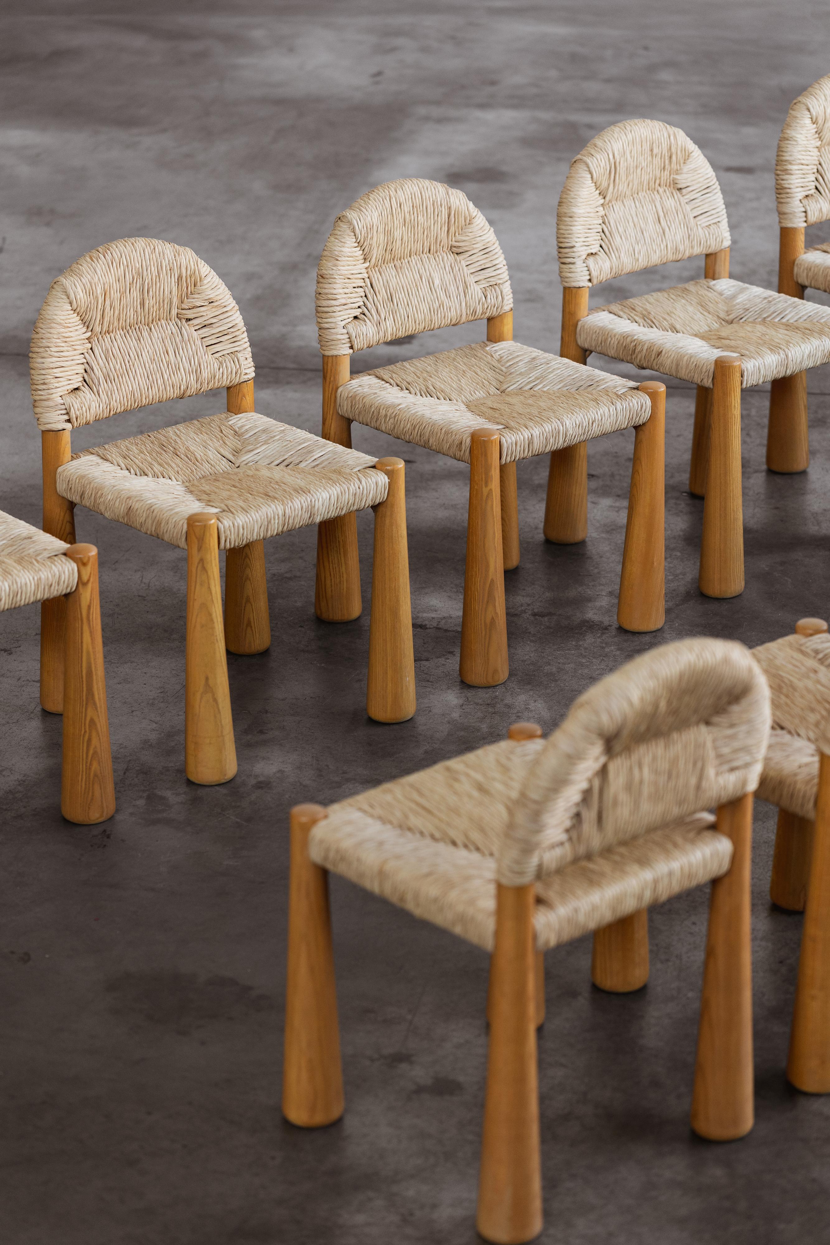Mid-Century Modern Alessandro Becchi “Toscanolla” Dining Chairs for Giovannetti, 1970, Set of 10 For Sale