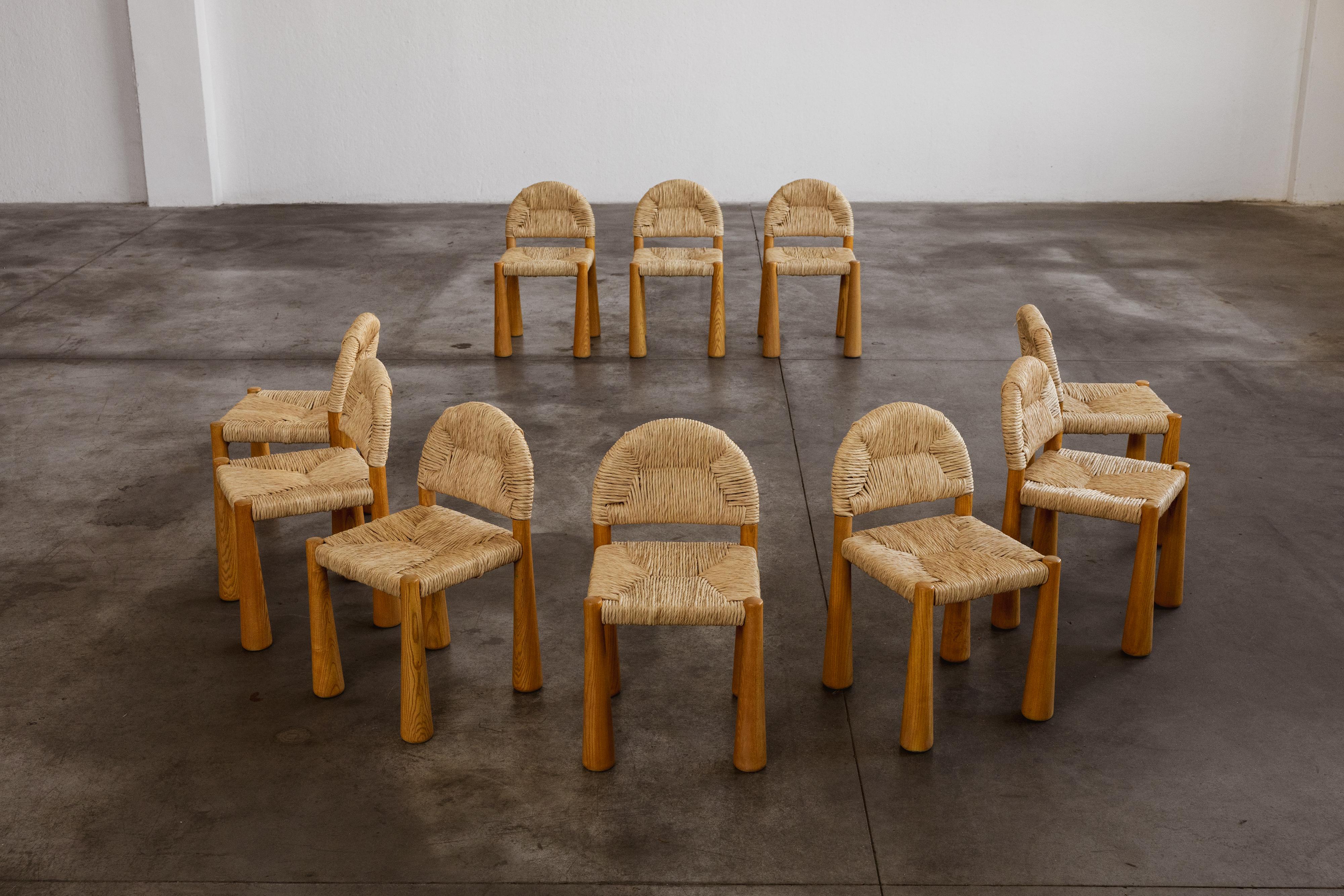 Italian Alessandro Becchi “Toscanolla” Dining Chairs for Giovannetti, 1970, Set of 10 For Sale