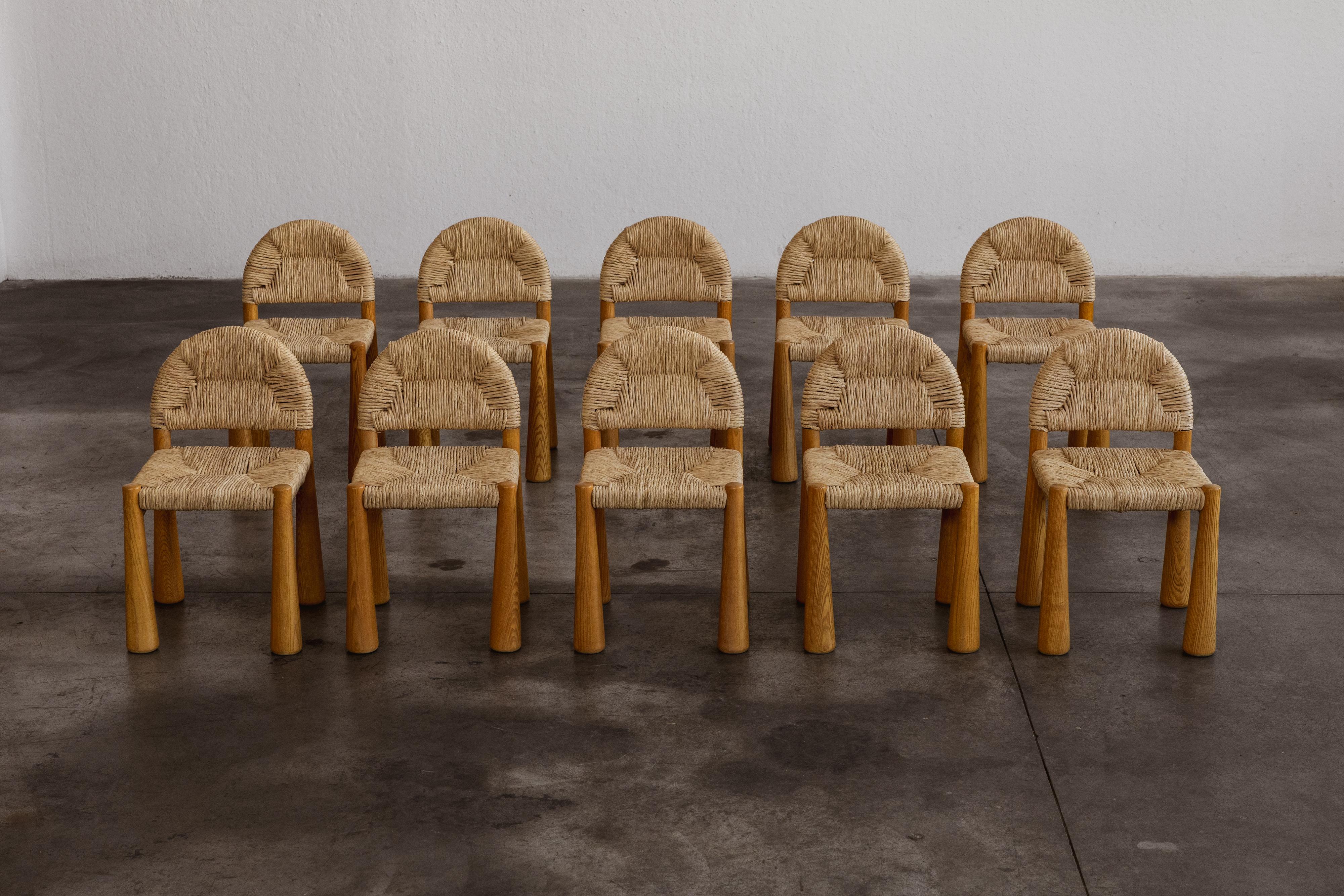 Late 20th Century Alessandro Becchi “Toscanolla” Dining Chairs for Giovannetti, 1970, Set of 10 For Sale