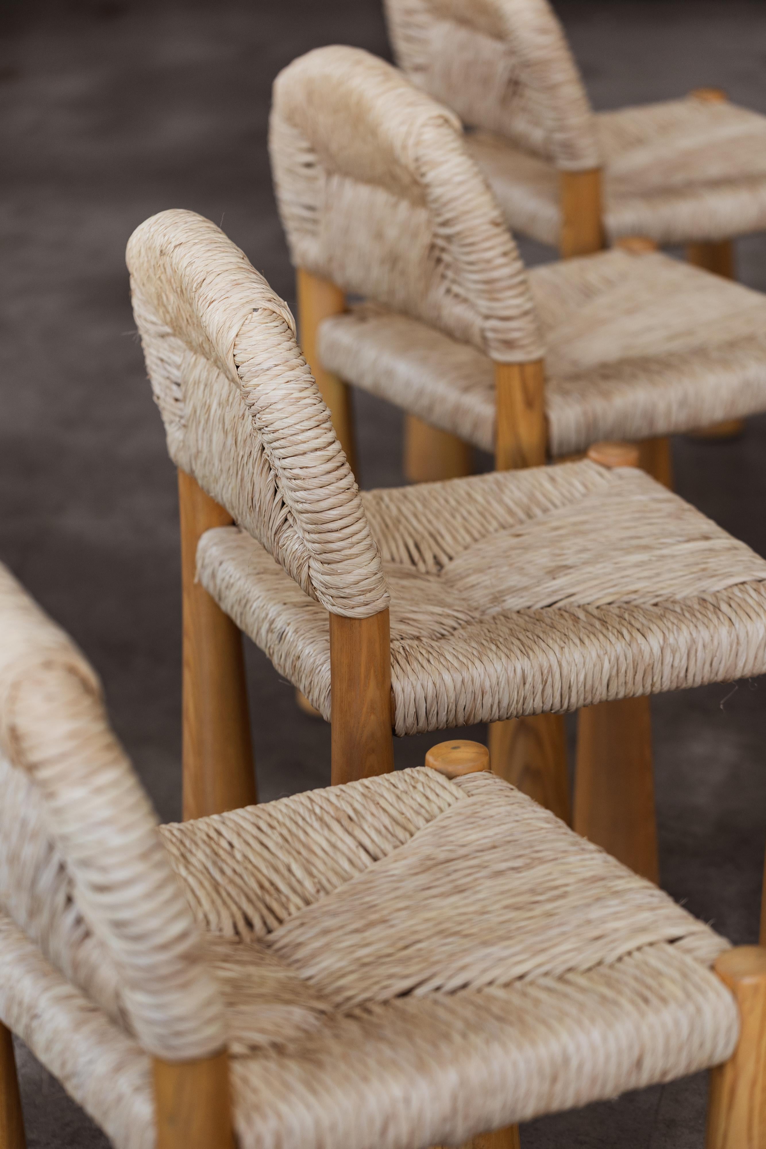 Straw Alessandro Becchi “Toscanolla” Dining Chairs for Giovannetti, 1970, Set of 10 For Sale