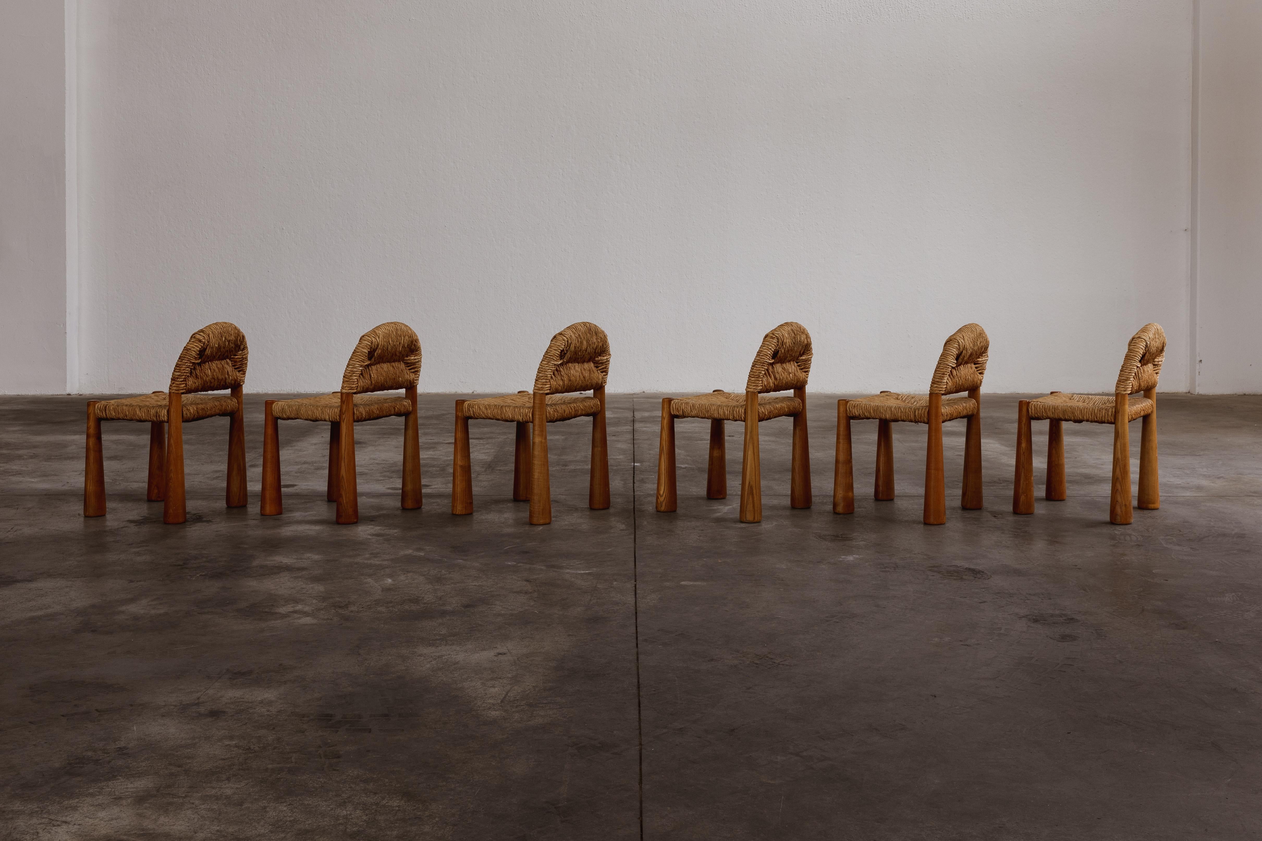 Italian Alessandro Becchi “Toscanolla” Dining Chairs for Giovannetti, 1970, Set of 6 For Sale
