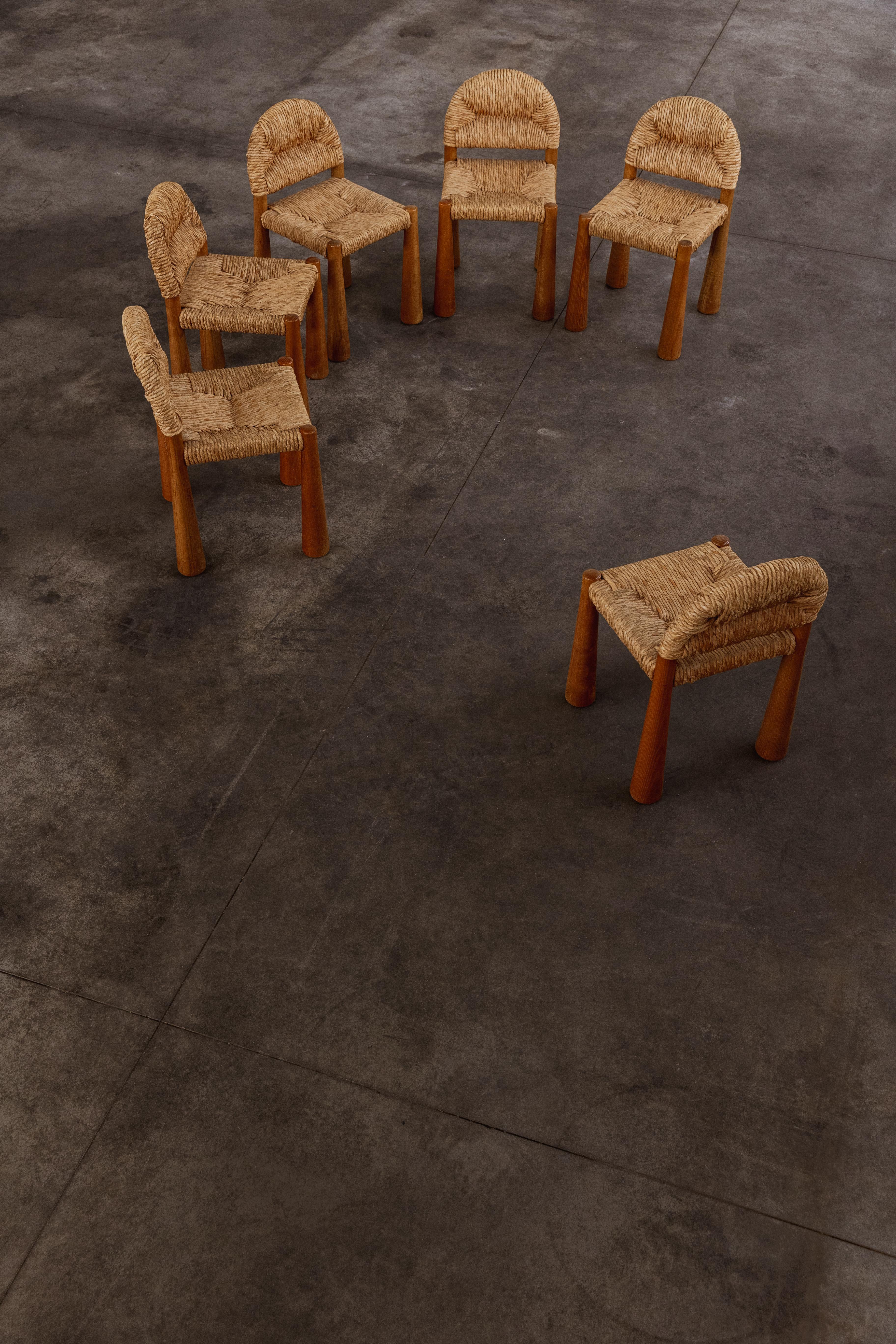 Alessandro Becchi “Toscanolla” Dining Chairs for Giovannetti, 1970, Set of 6 In Good Condition In Lonigo, Veneto