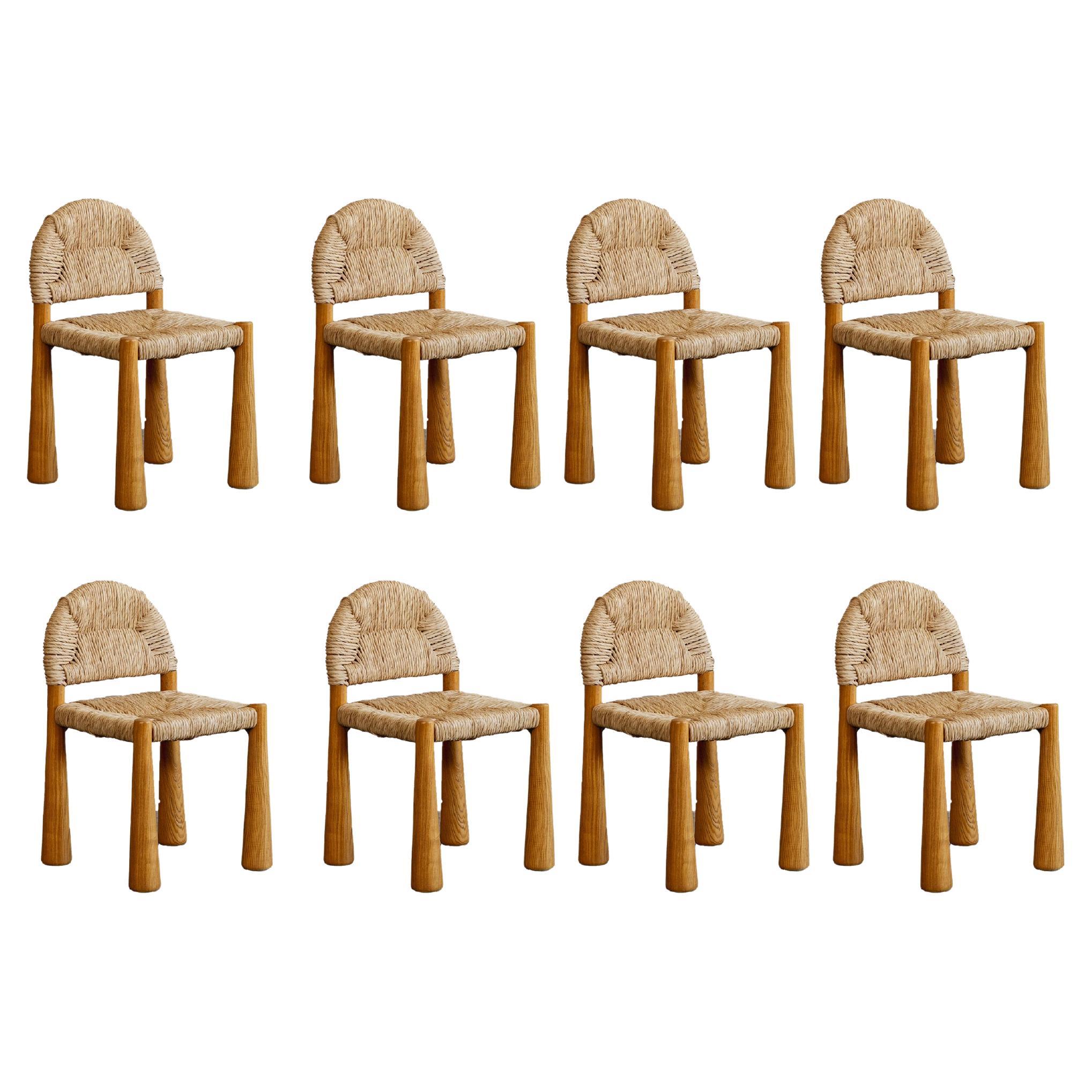 Chaises de salle à manger Alessandro Becchi "Toscanolla" pour Giovannetti, 1970, Ensemble de  8