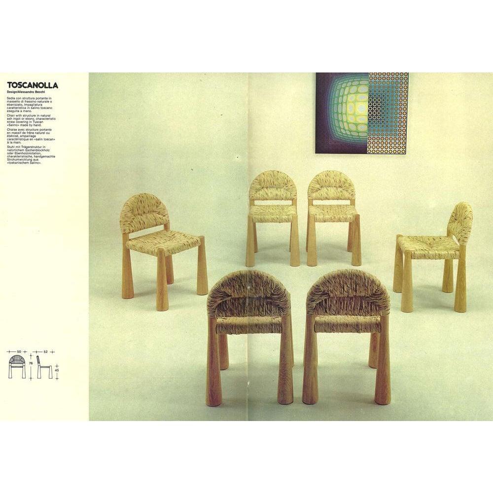 Alessandro Becchi 'Toscanolla' pour Giovannetti, 1970, Ensemble de 6 chaises de salle à manger en vente 11
