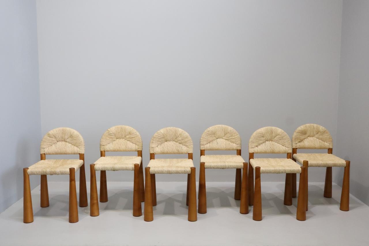 Mid-Century Modern Alessandro Becchi 'Toscanolla' pour Giovannetti, 1970, Ensemble de 6 chaises de salle à manger en vente