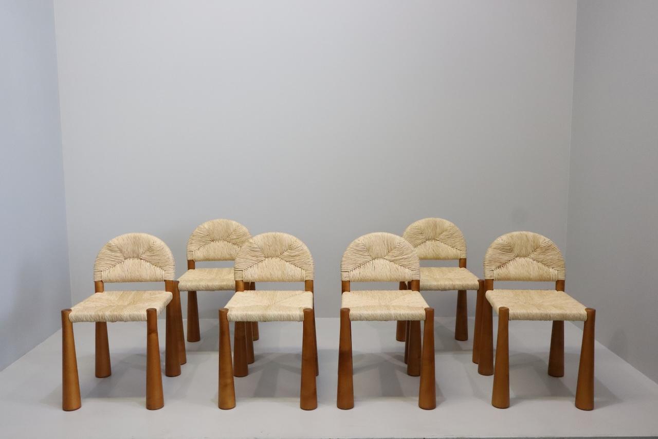 Italian Alessandro Becchi 'Toscanolla' pour Giovannetti, 1970, Ensemble de 6 chaises de salle à manger en vente