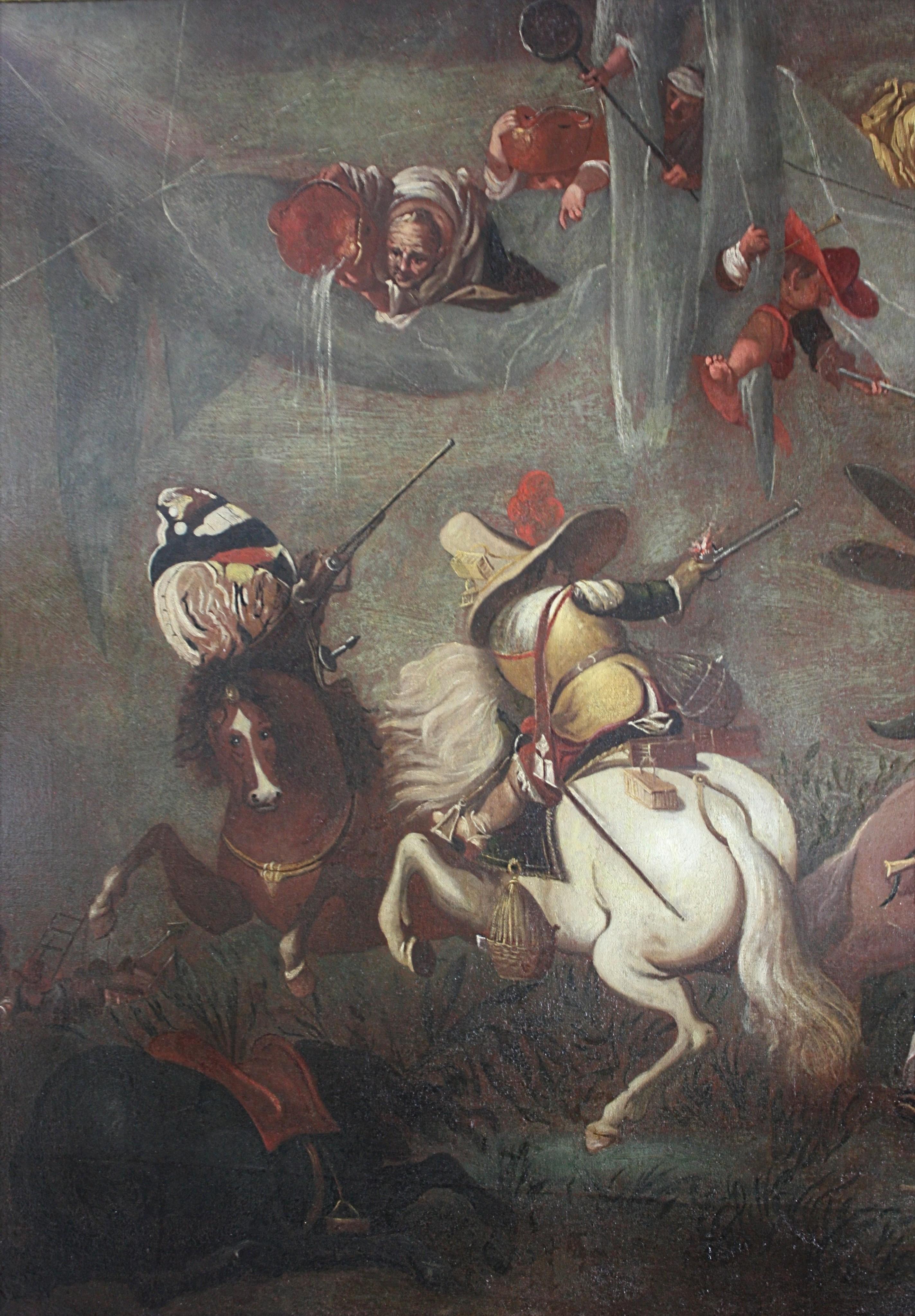 FANTASTIC BATTLE BETWEEN INSECTS AND DWARVES - Italian School Painting by Alessandro Bernardino Deho