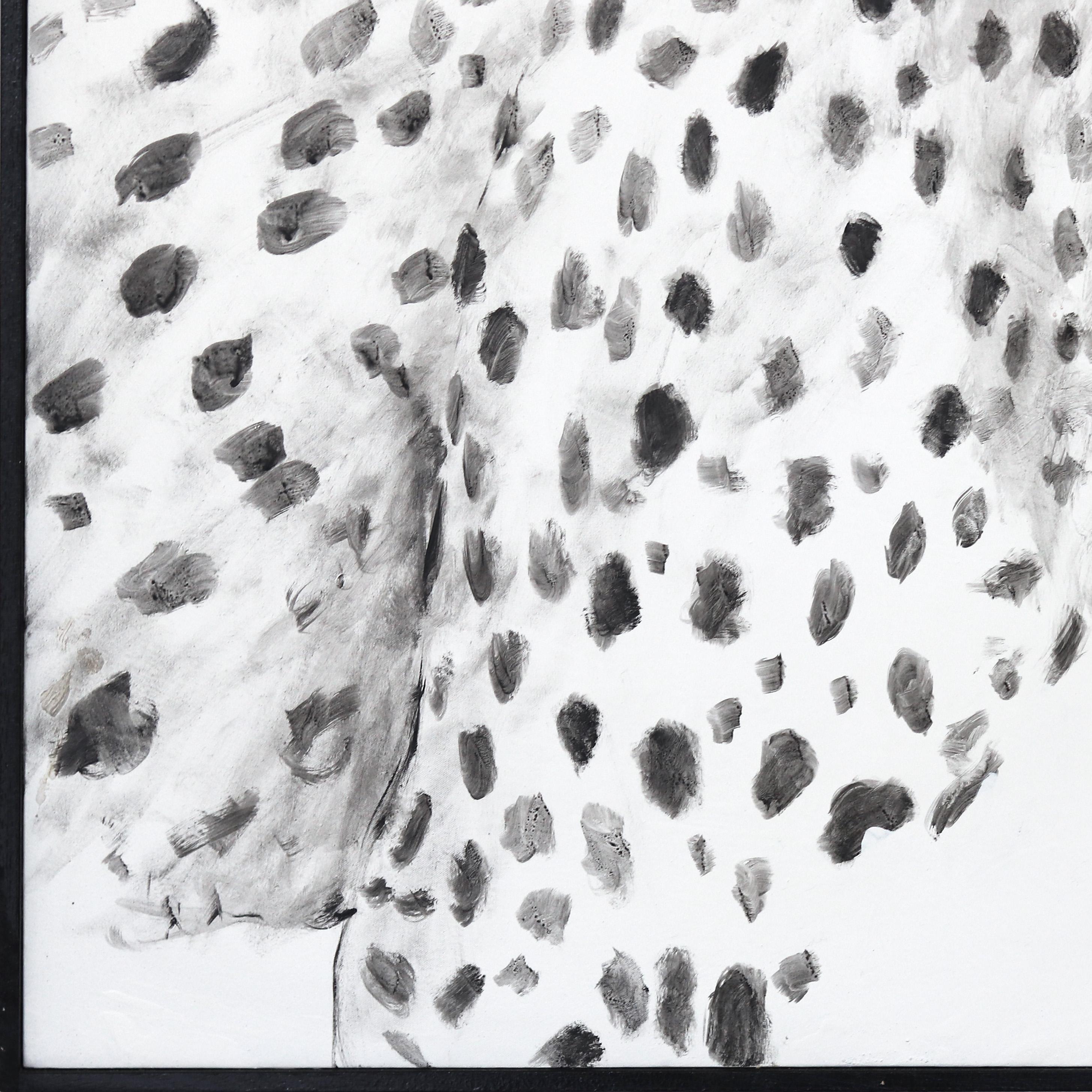 Femme avec une guépard - Peinture de portrait abstrait originale encadrée en vente 3