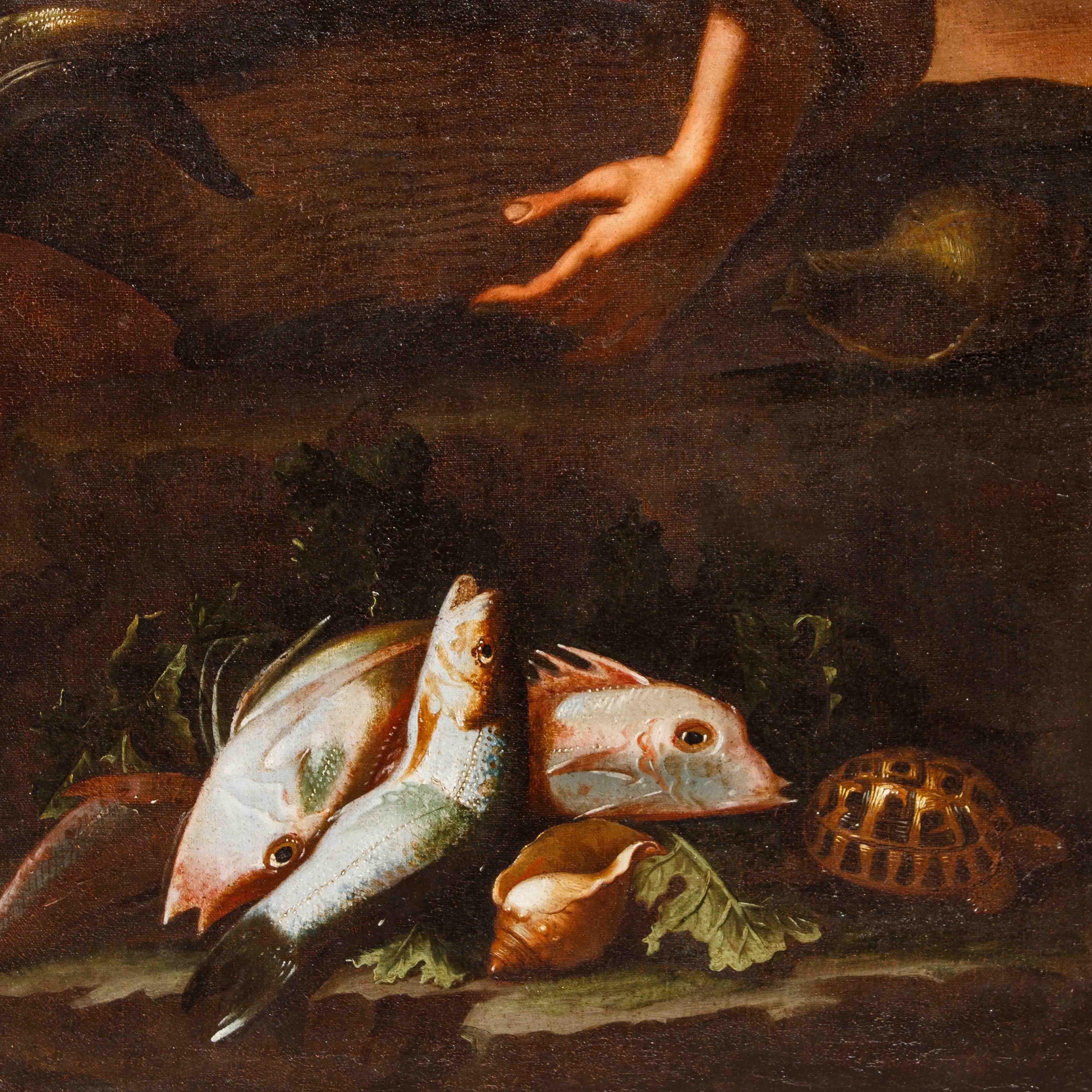 Alessandro de' Pesci (tätig bis 1750), Fischhändler (Black), Figurative Painting, von Alessandro de pesci