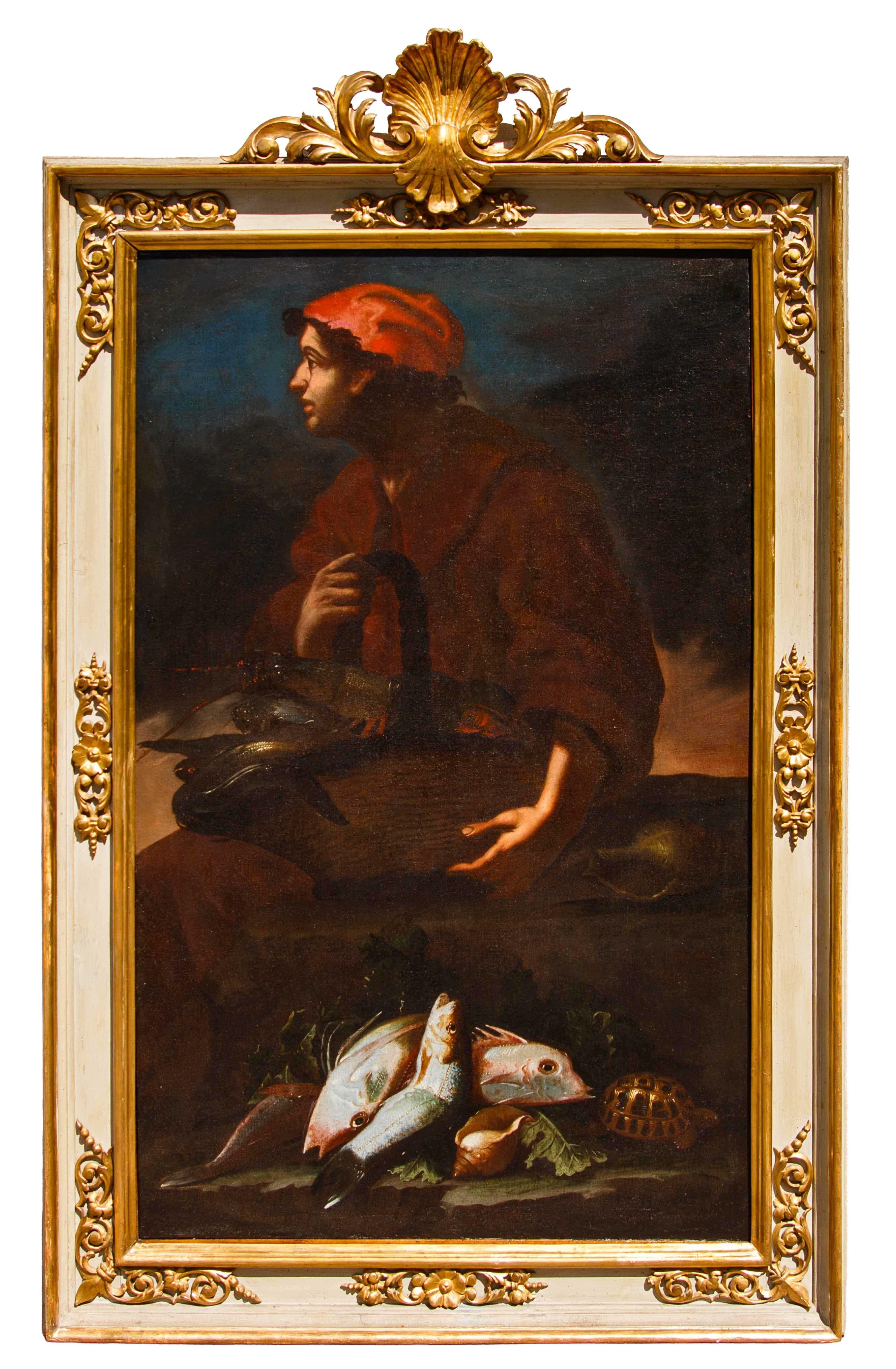 Alessandro de pesci Figurative Painting – Alessandro de' Pesci (tätig bis 1750), Fischhändler