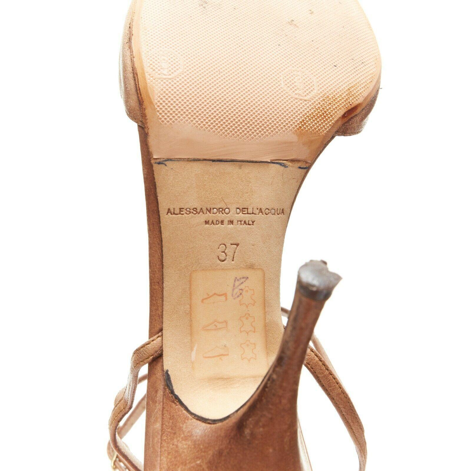 ALESSANDRO DELL ACQUA leather open-toe high heel sandal exotic bird feather EU37 4