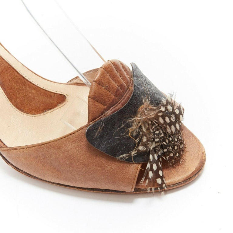 ALESSANDRO DELL ACQUA leather open-toe high heel sandal exotic bird ...