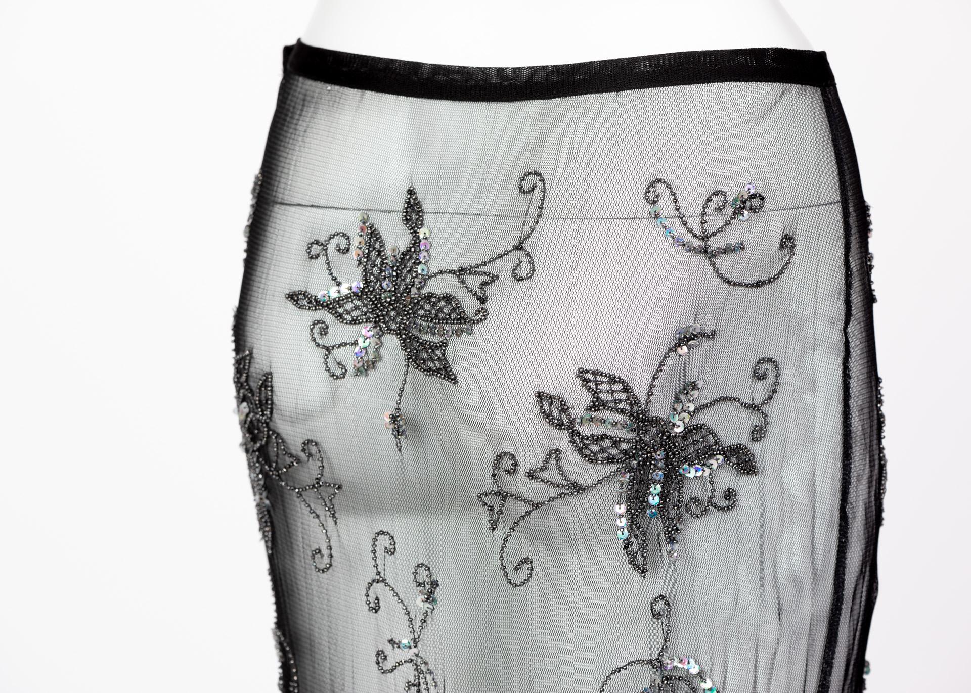 Women's Alessandro Dell'Acqua Embroidered Beaded Overlay Sheer Skirt, 1990s For Sale