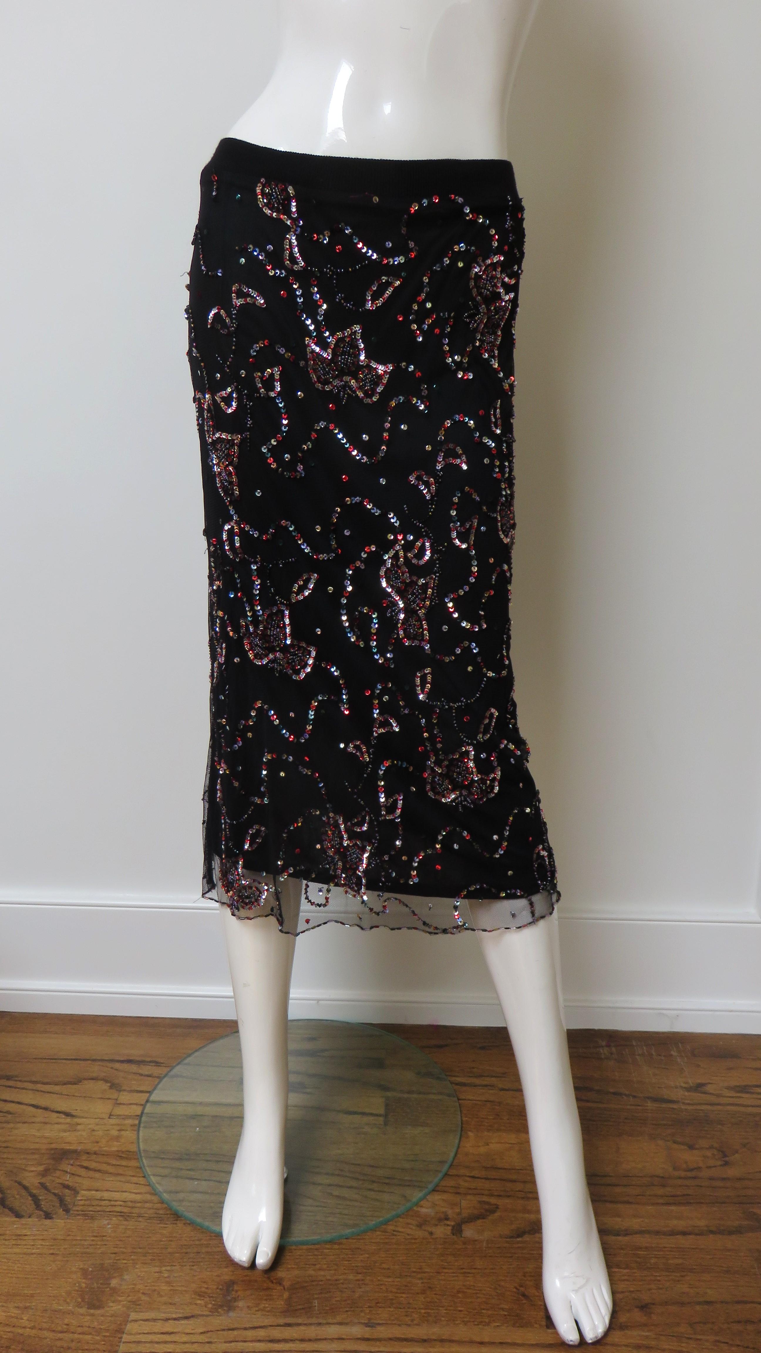 Alessandro Dell'Acqua - Jupe en filet avec motif de perles en vente 1