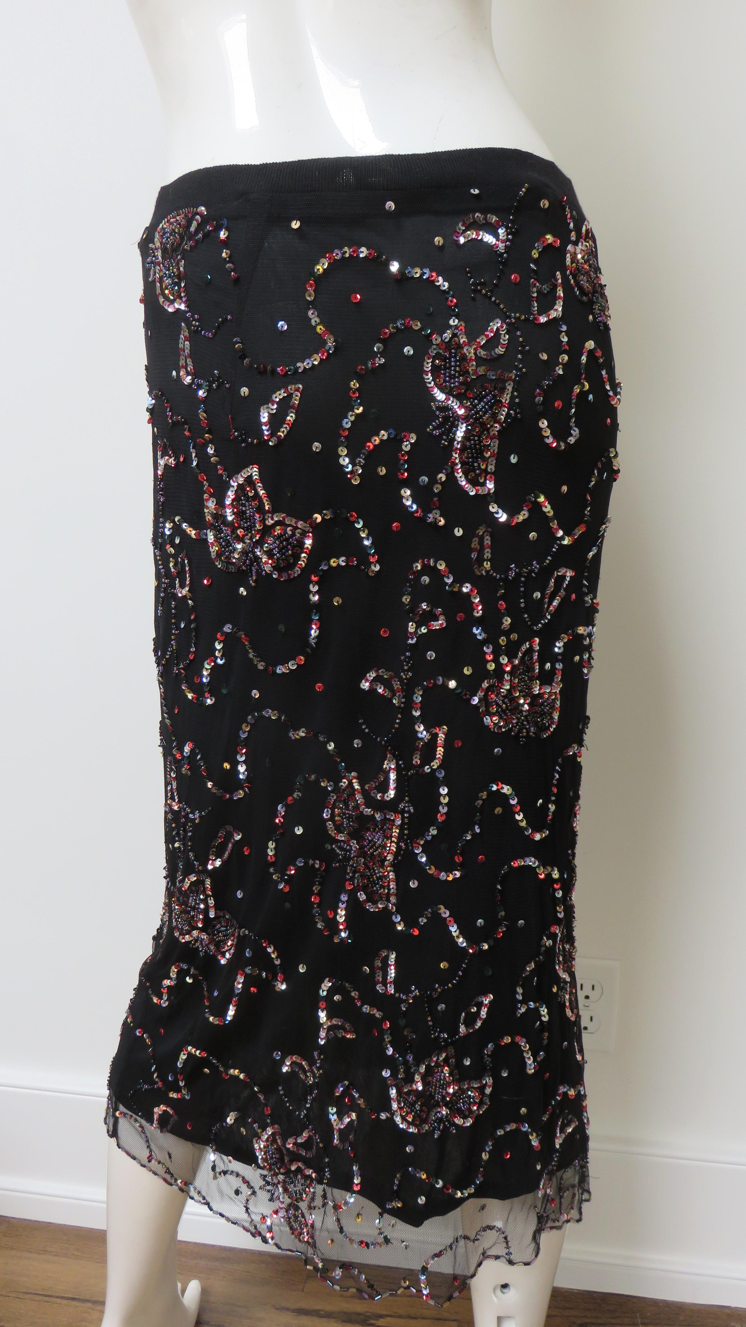 Alessandro Dell'Acqua - Jupe en filet avec motif de perles en vente 4