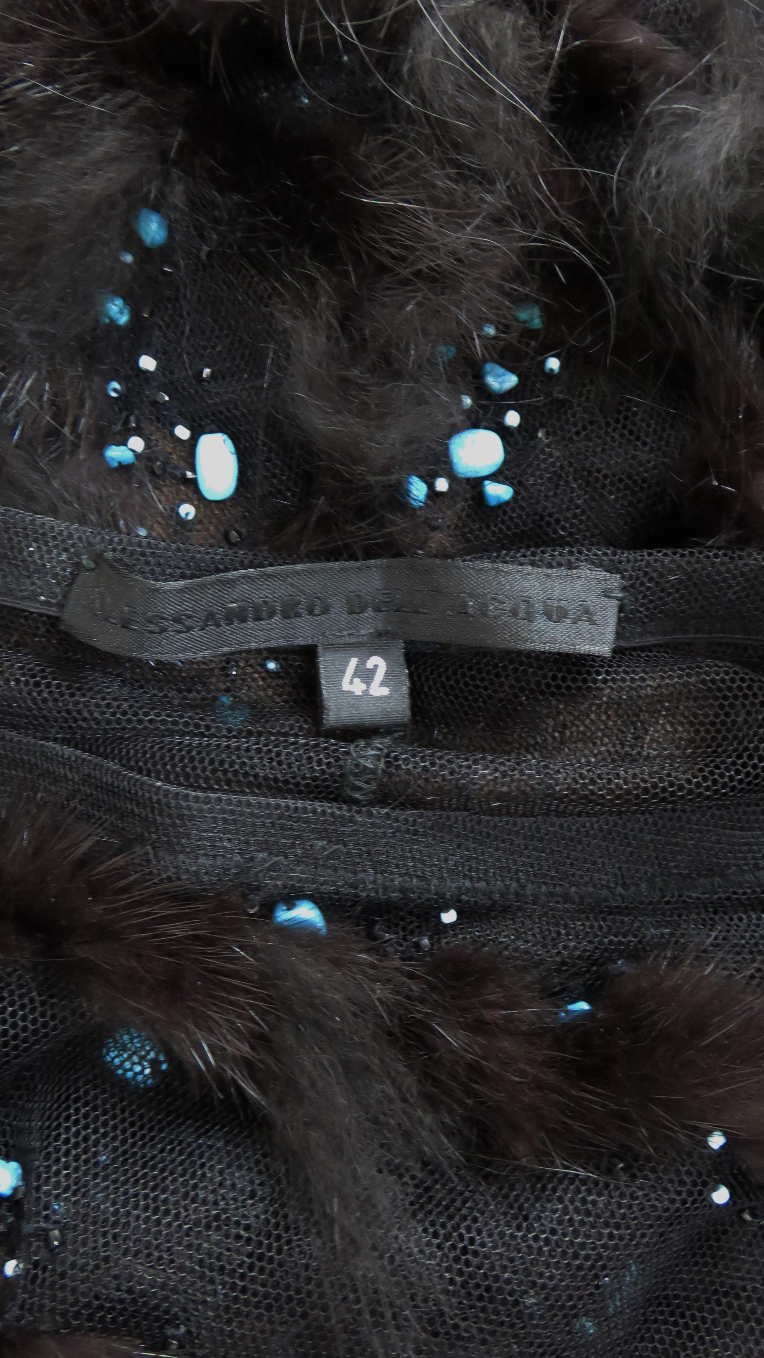 Alessandro Dell'Acqua Net Skirt with Fur and Turquoise Stones Trim 1990s For Sale 9