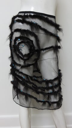 Alessandro Dell'Acqua Gonna in rete con pelliccia e pietre turchesi 1990s