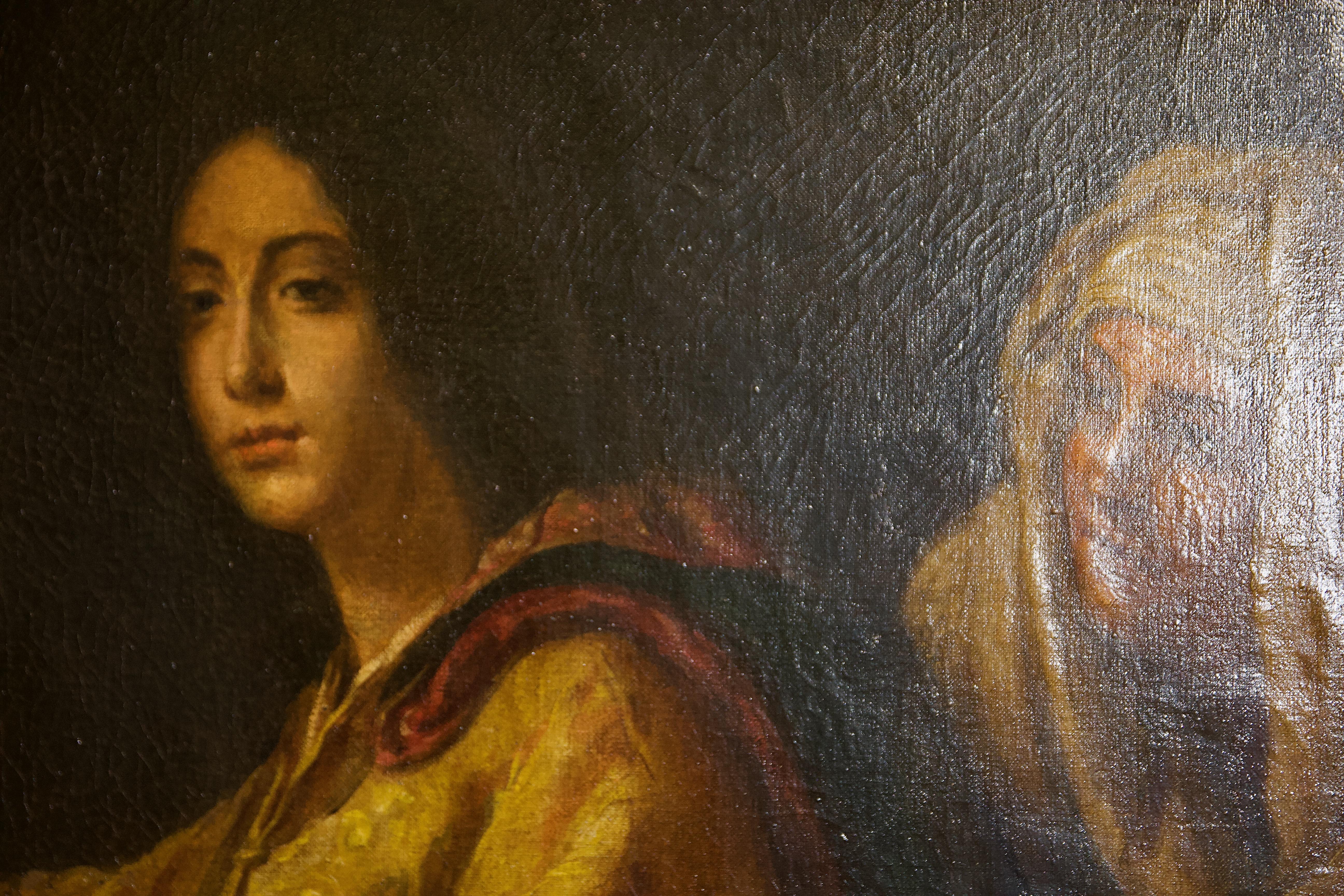 Judith mit dem Kopf von Holofernes, antikes Ölgemälde nach Cristofano Allori (Braun), Figurative Painting, von Alessandro di Cristofano Allori