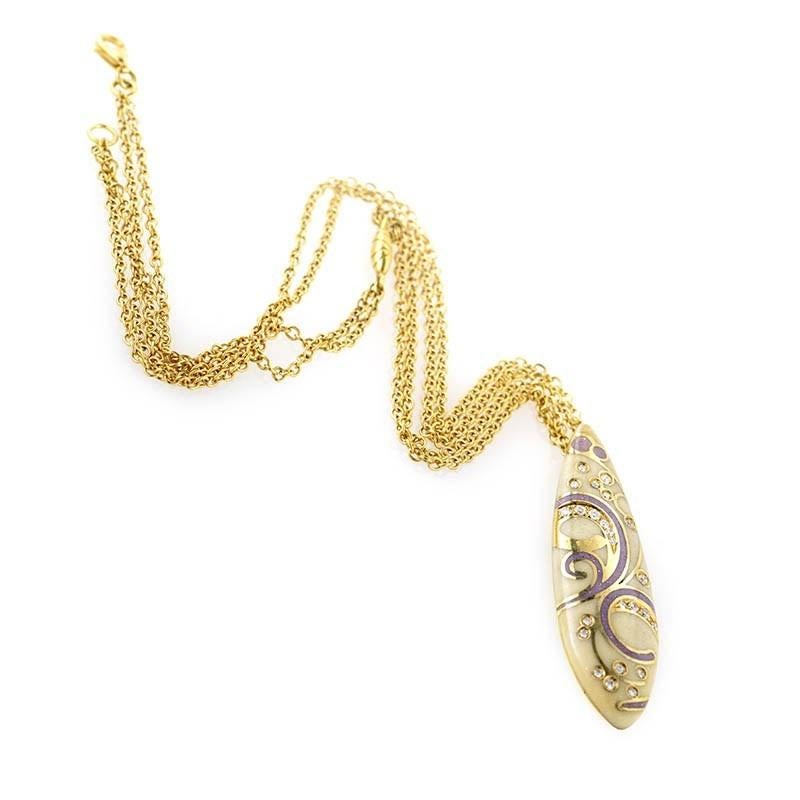 Women's Alessandro Fanfani 18 Karat Gold Ivory Enamel and Diamond Pendant Necklace