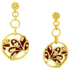 Alessandro Fanfani 18 Karat Yellow Gold Diamond Enamel Dangle Earrings