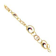 Alessandro Fanfani 18 Karat Yellow Gold Pink Sapphire and Diamond Swirl Bracelet