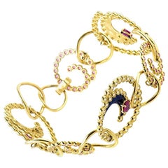 Alessandro Fanfani 18 Karat Yellow Gold Pink Sapphire and Diamond Swirl Bracelet