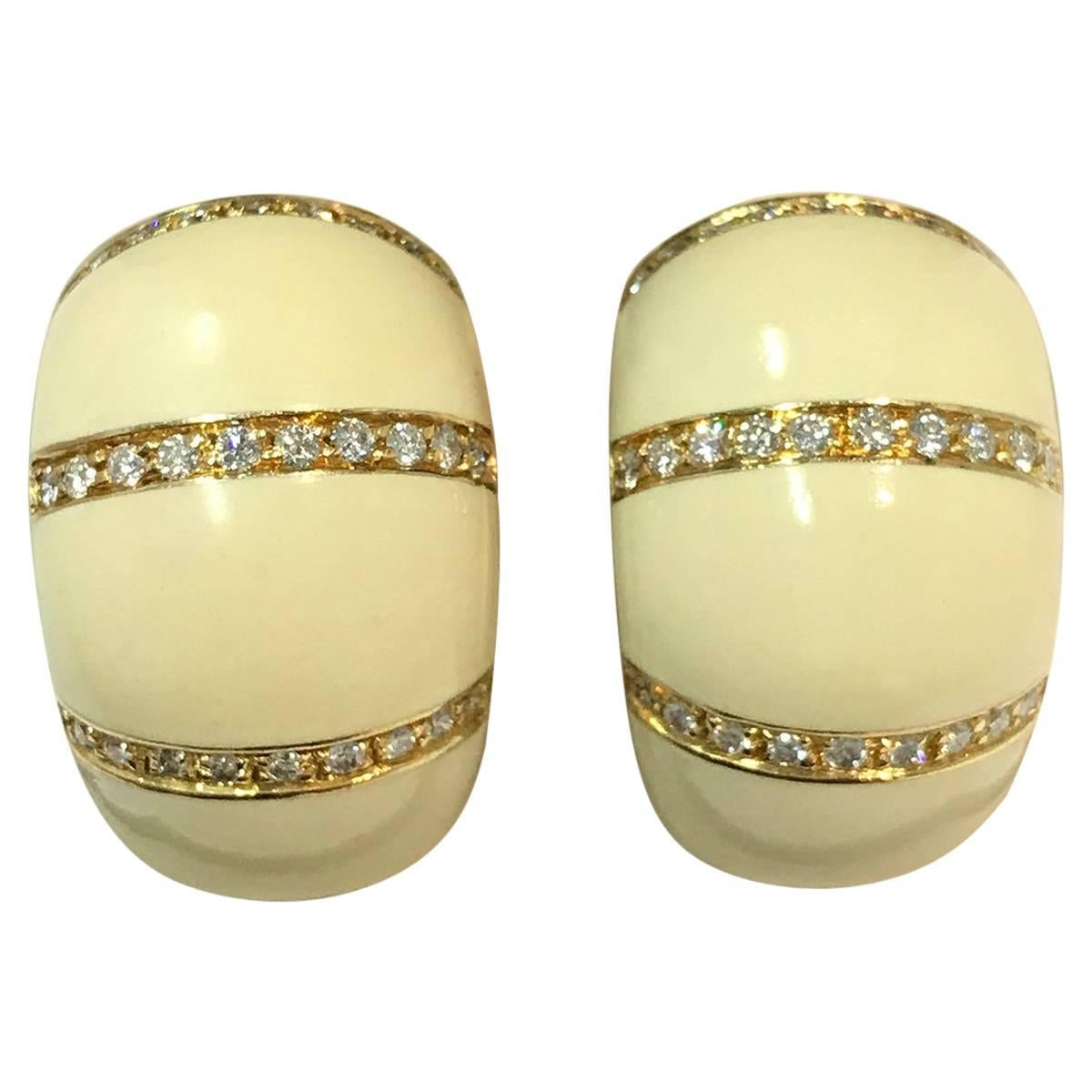 Alessandro Fanfani Yellow Gold Diamond Enamel Earrings, 1.12 Carat For Sale