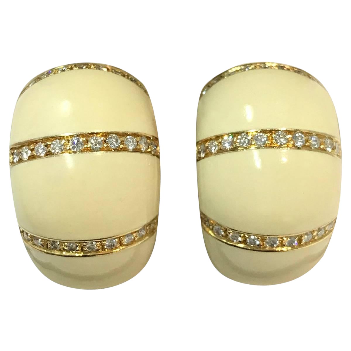 Alessandro Fanfani - Boucles d'oreilles en or jaune 18 carats, diamants et émail, 1,12 carat