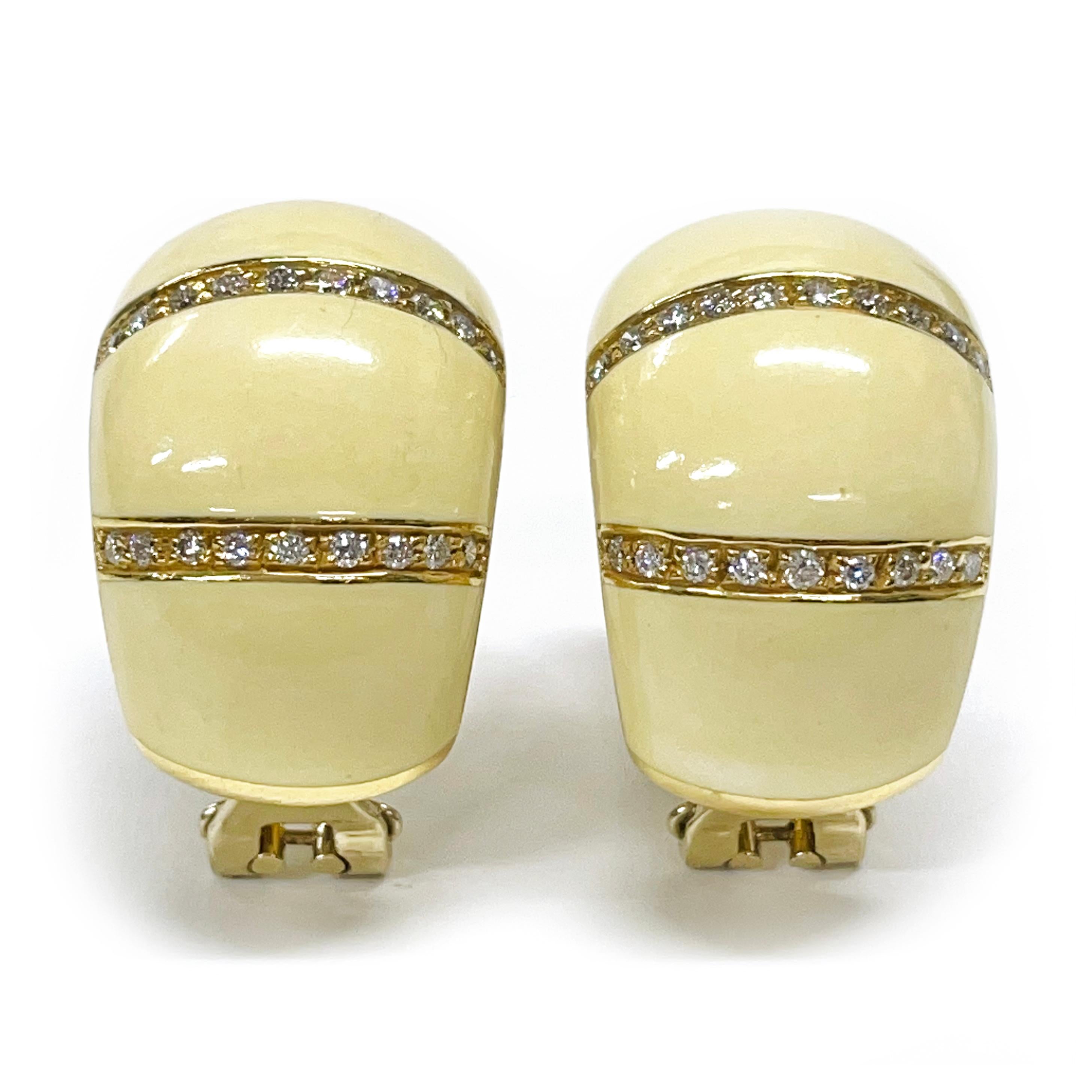 Contemporary Alessandro Fanfani Yellow Gold Diamond Enamel Earrings, 1.12 Carat For Sale