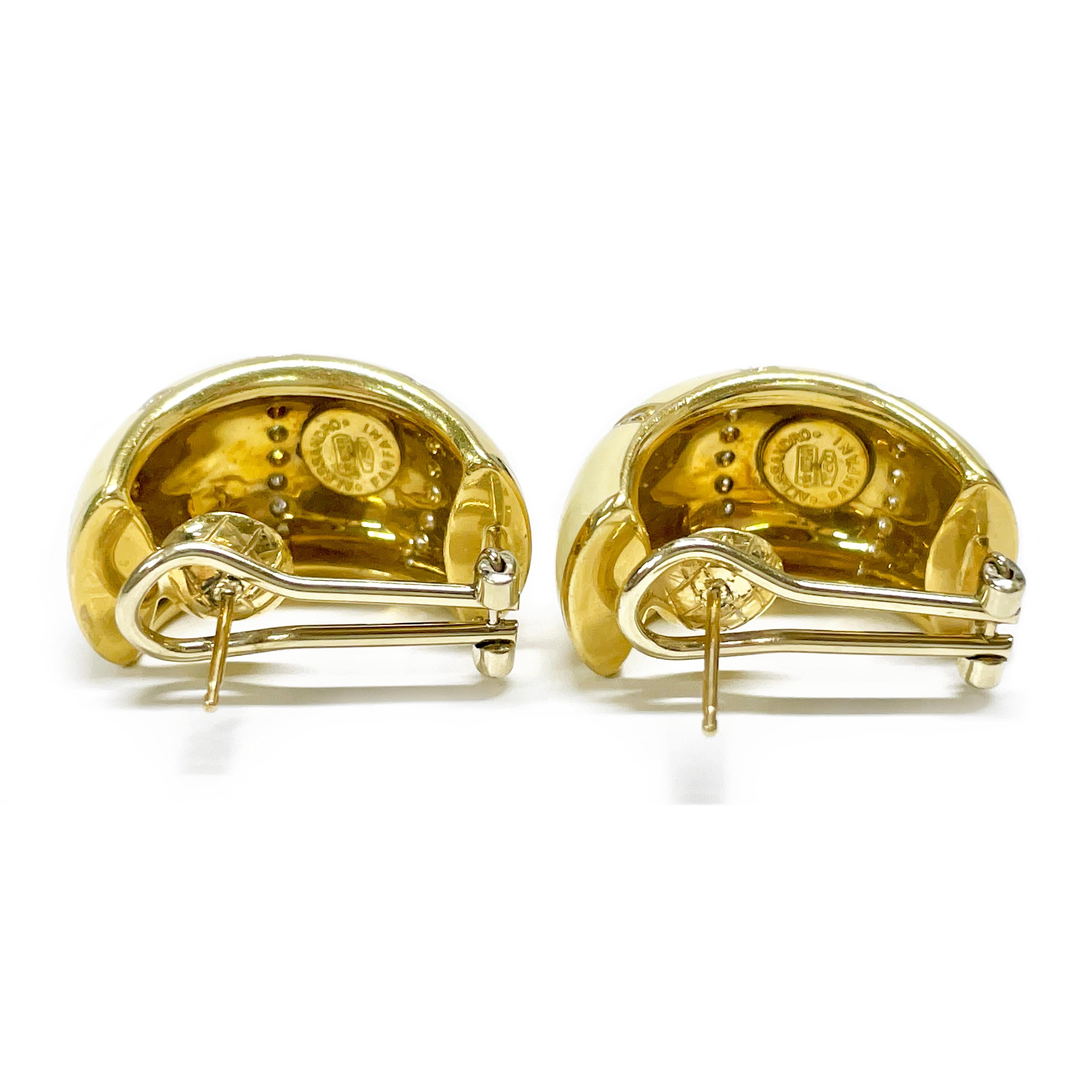Round Cut Alessandro Fanfani Yellow Gold Diamond Enamel Earrings, 1.12 Carat For Sale