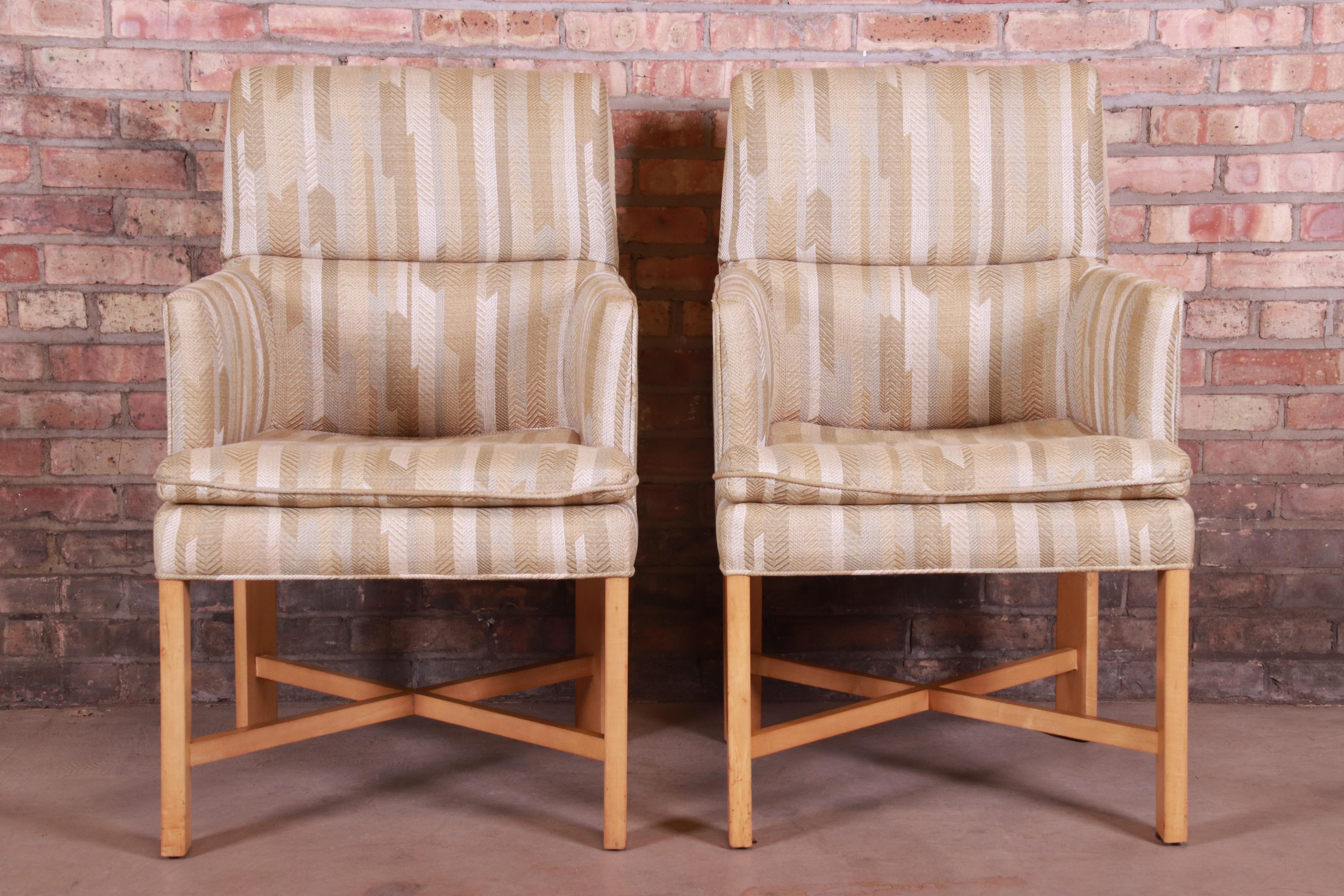Late 20th Century Alessandro for Baker Furniture Upholstered X-Base Dining Chairs, Set of Six For Sale
