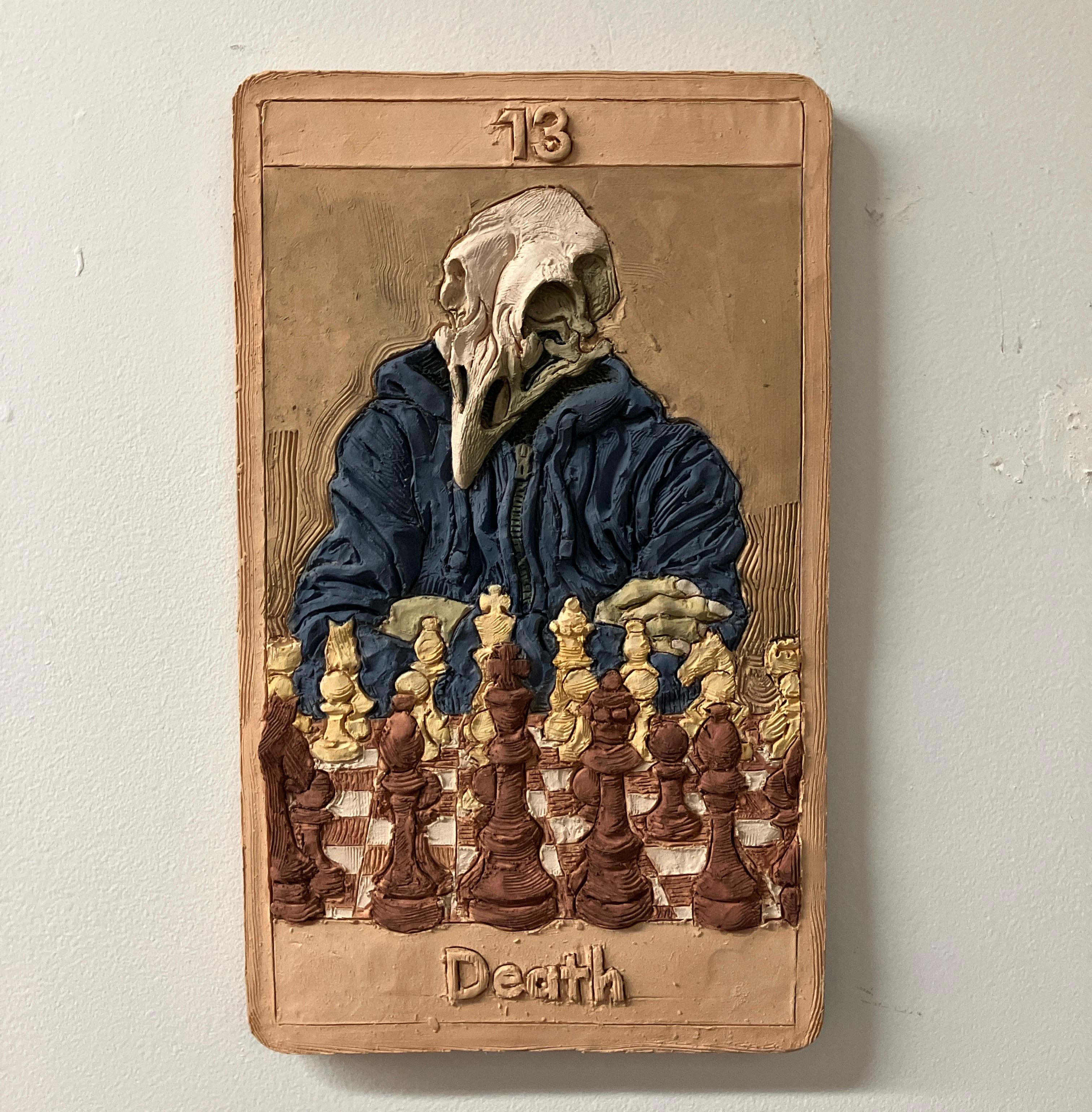 Ceramic, Wall Hanging, French Cleat, Stoneware, 2D Sculpture, Tarot 13, Death