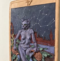 Ceramic, Wall Hanging, French Cleat, Stoneware, 2D Sculpture, Tarot 17, The Star