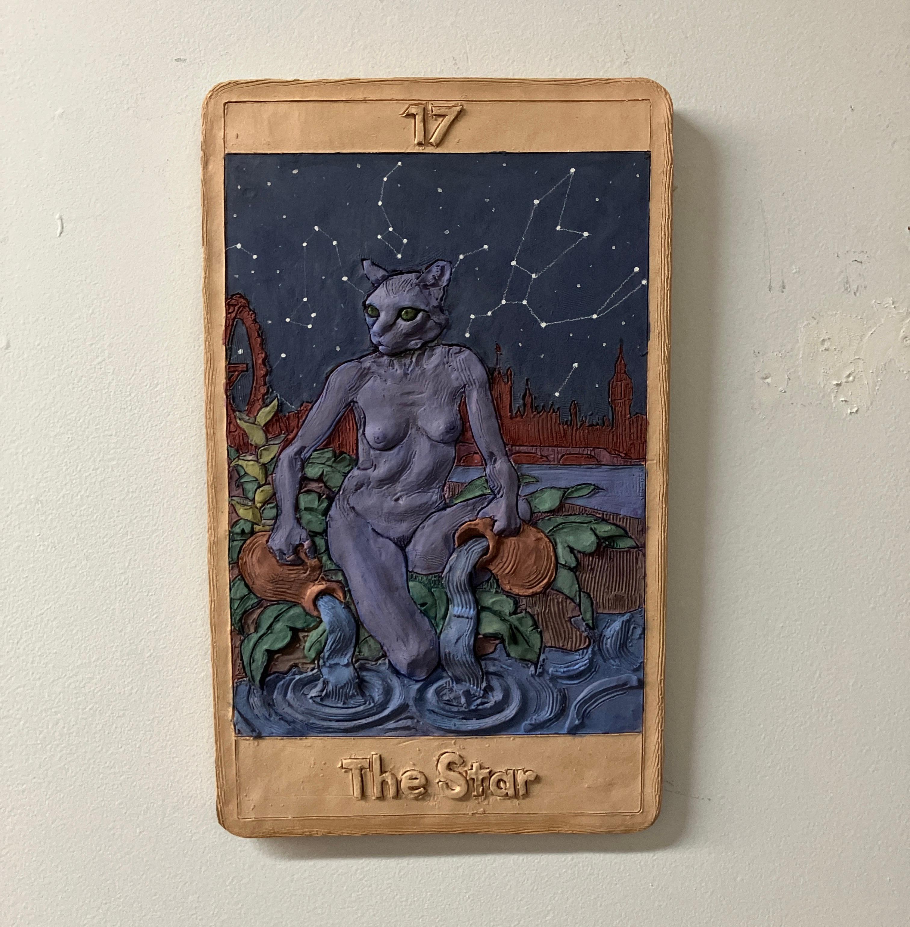 Ceramic, Wall Hanging, French Cleat, Stoneware, 2D Sculpture, Tarot 17, The Star