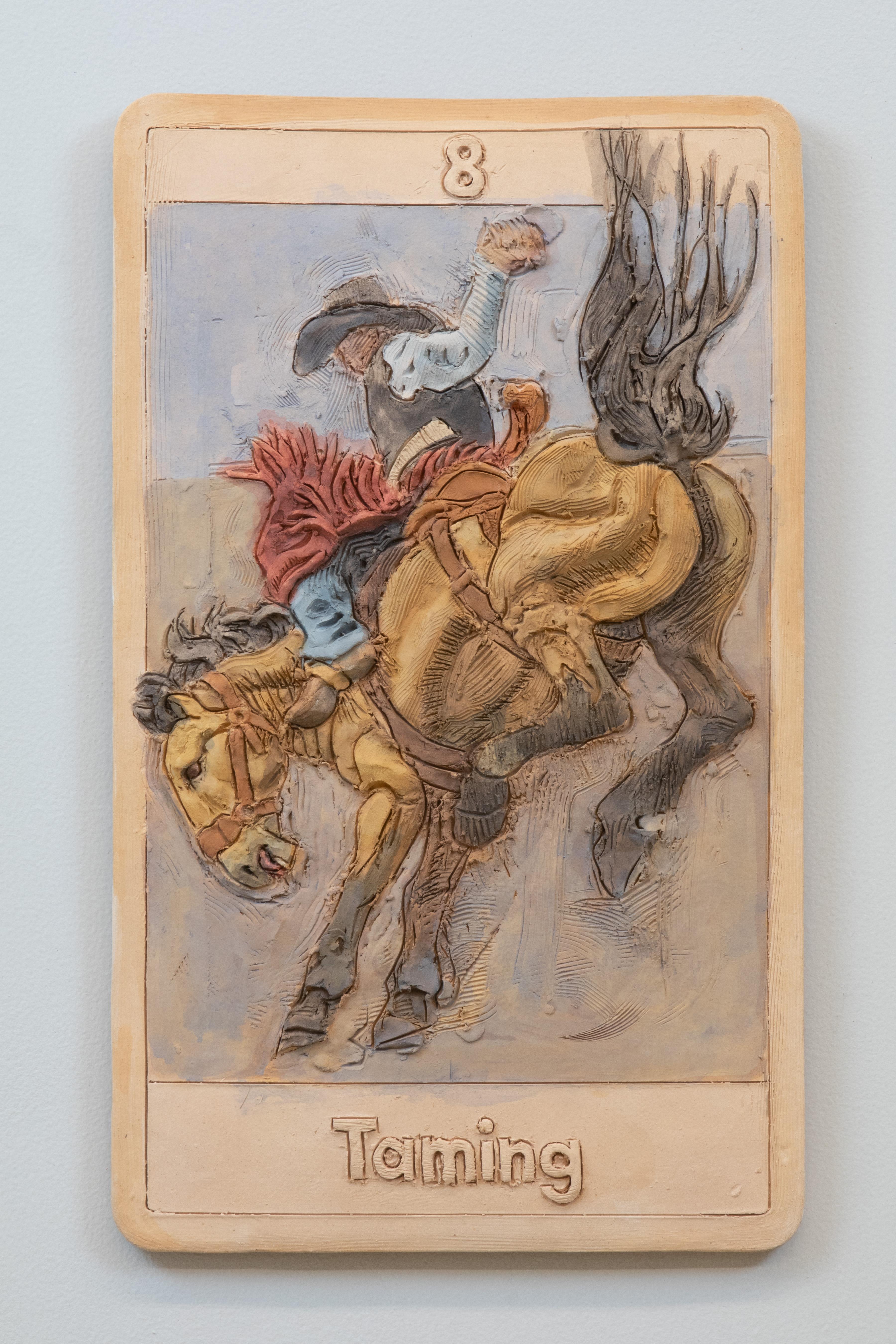 Ceramic, Wall Hanging Tile, French Cleat, Stoneware, 2D Sculpture, Taming, Tarot