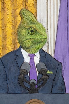 The Conquerer, Tarot Card 4, 16 x 9 in, Painted Ceramic, Wall Hanging Sculpture