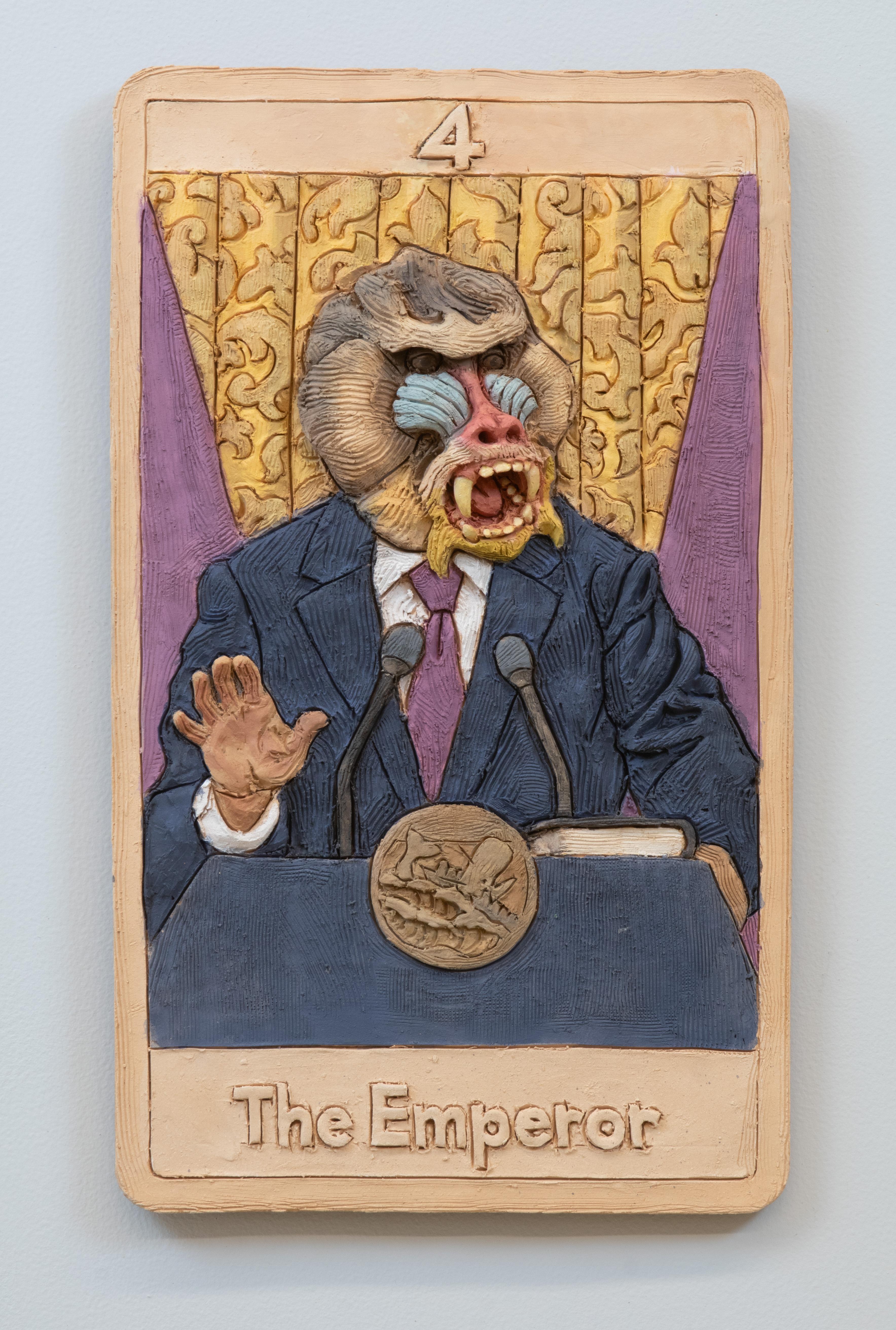 El Emperador, Carta del Tarot 4, de Alessandro Gallo, 2025, Cerámica, Se cuelga con cornamusa