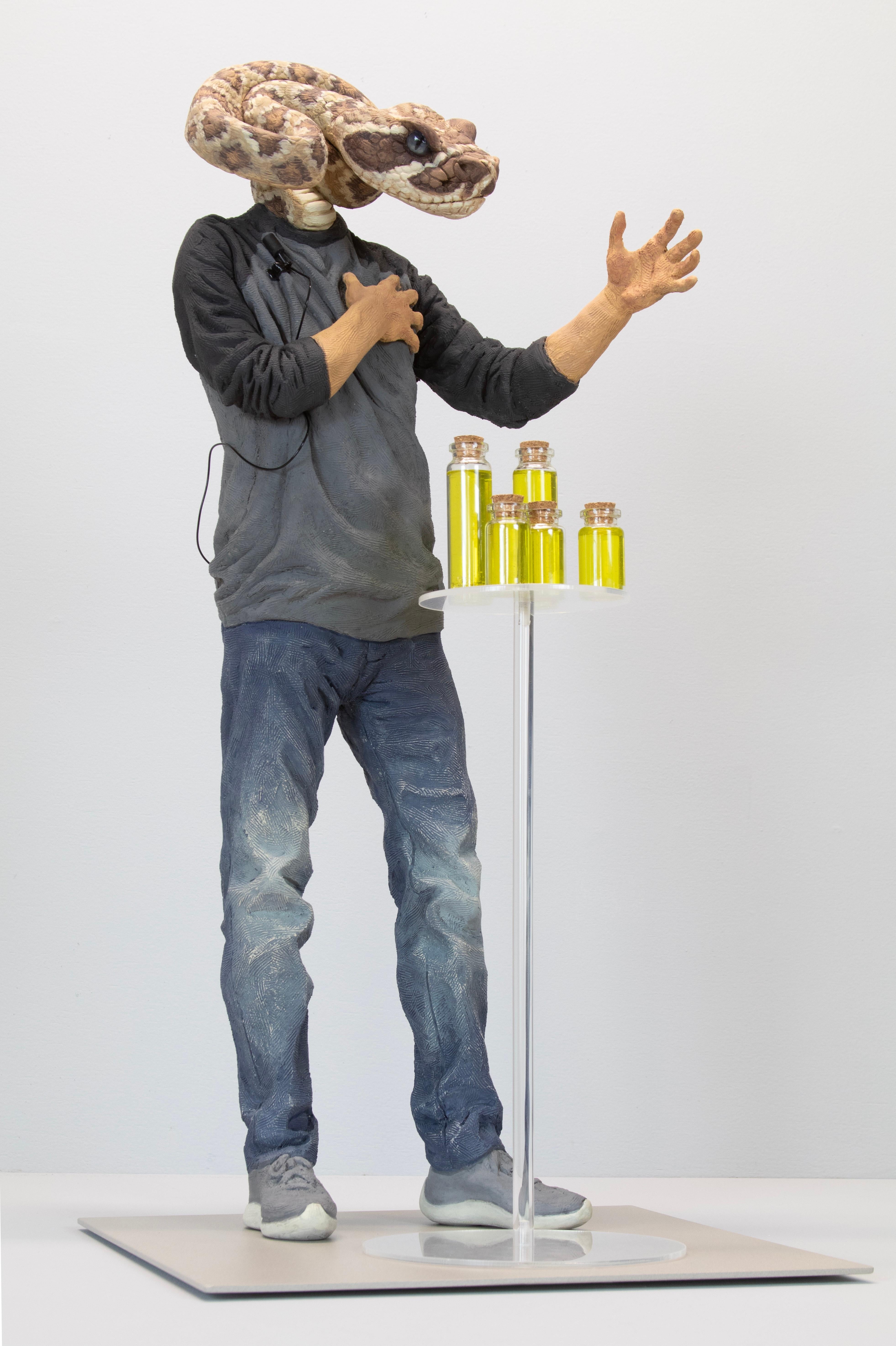 "The Influencer", Figurative Ceramic Sculpture, Hand Painted, Mixed Media - Mixed Media Art by Alessandro Gallo