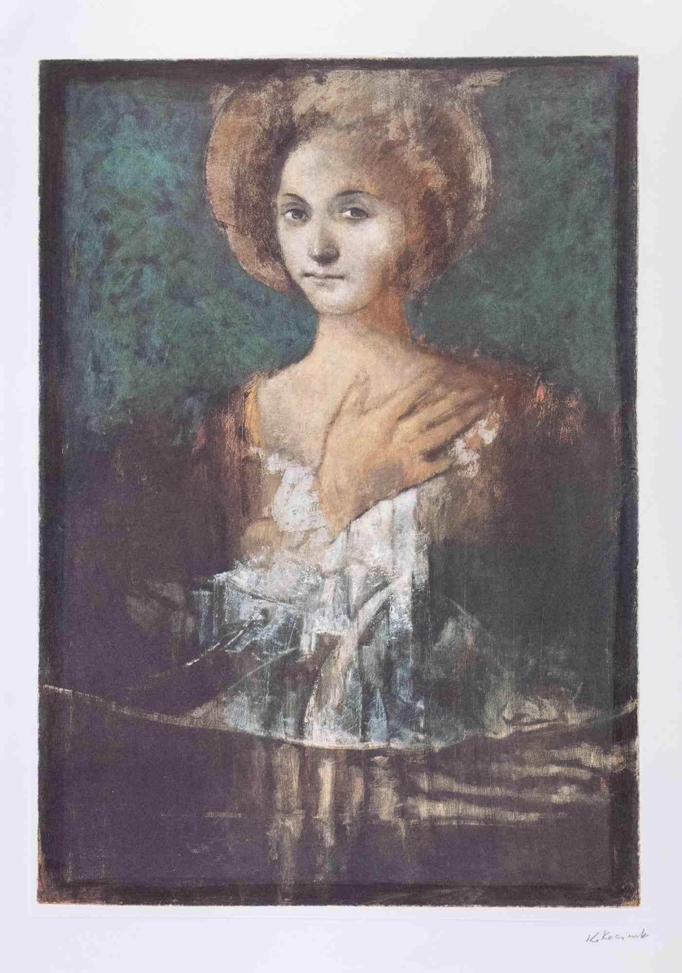 Renaissance-Frau - Lithographie von Alessandro Kokocinski - 1990er Jahre