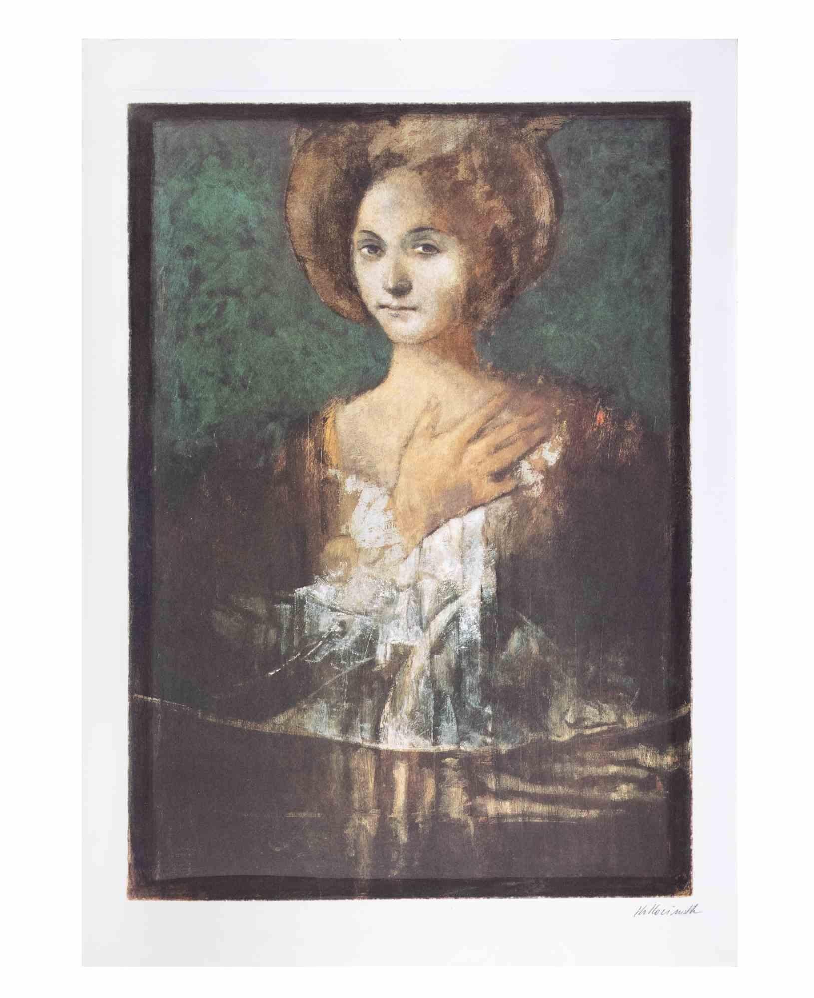 Renaissance-Frau - Lithographie von Alessandro Kokocinski - 1990er Jahre