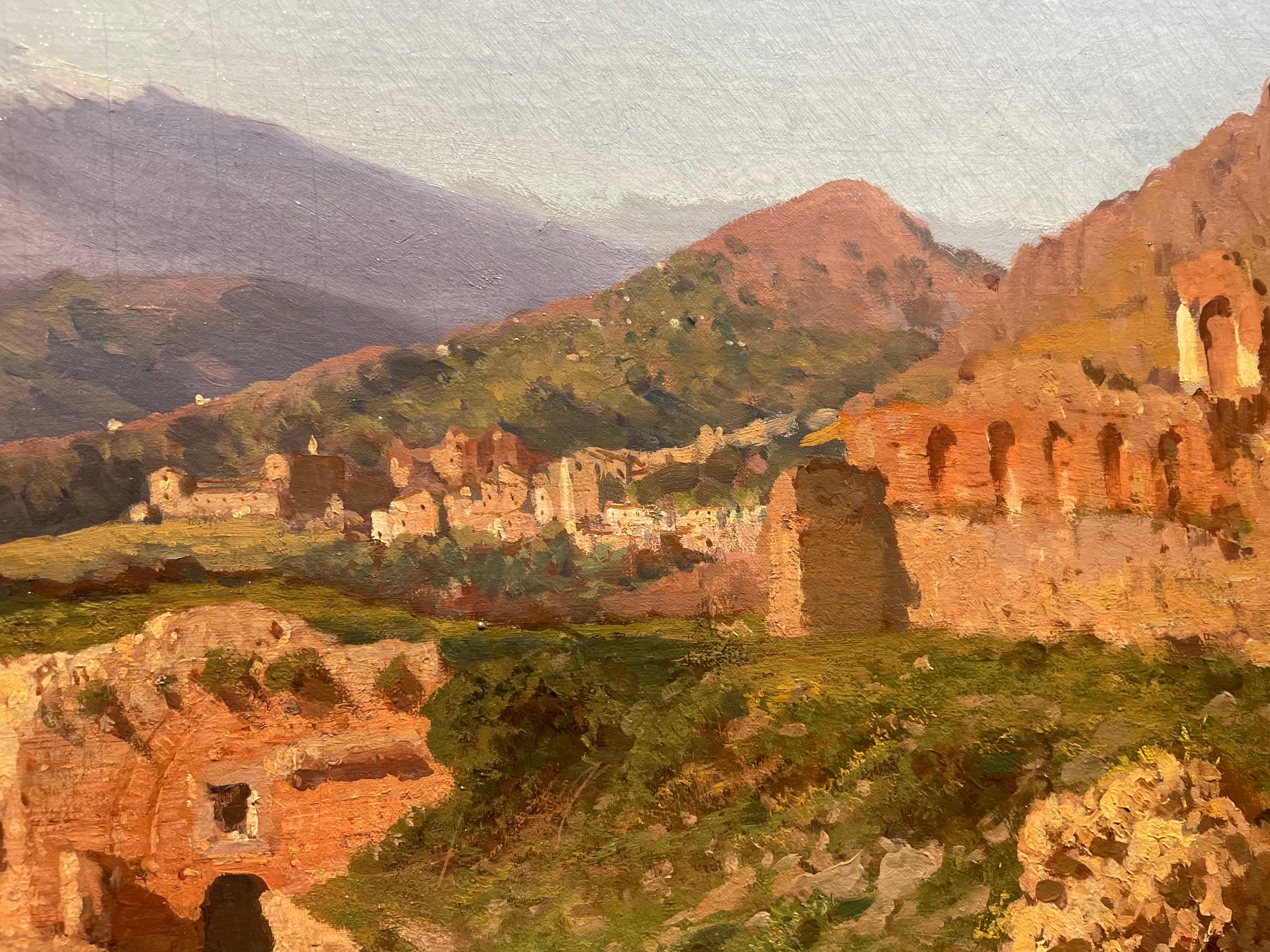 Vista dell'Etna dalle rovine del teatro di Taormina, XIX secolo, italiano in vendita 5