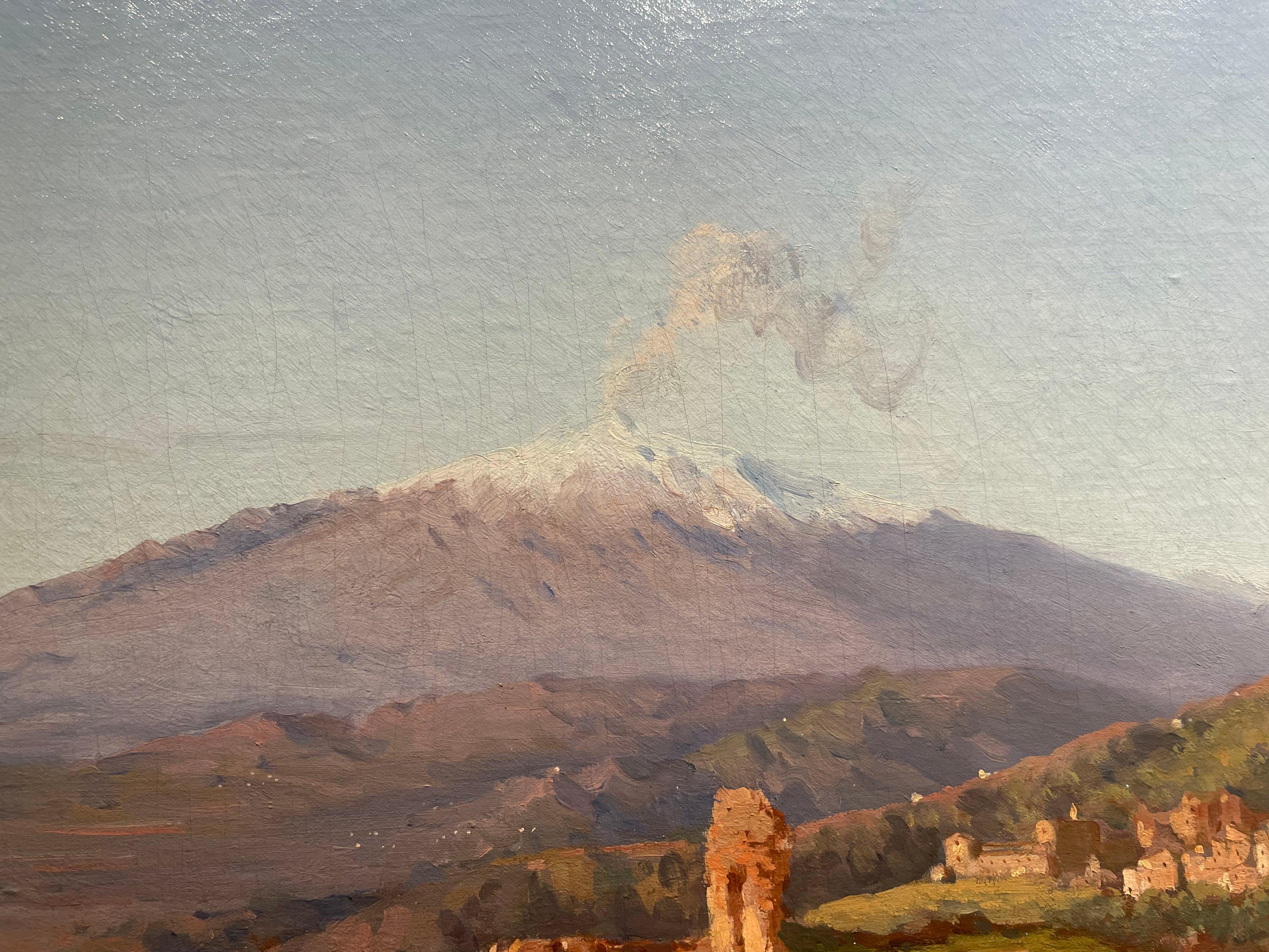 Vista dell'Etna dalle rovine del teatro di Taormina, XIX secolo, italiano in vendita 6