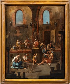 Alessandro Magnasco (Genoese master) - 18th century Baroque tavern with magpie