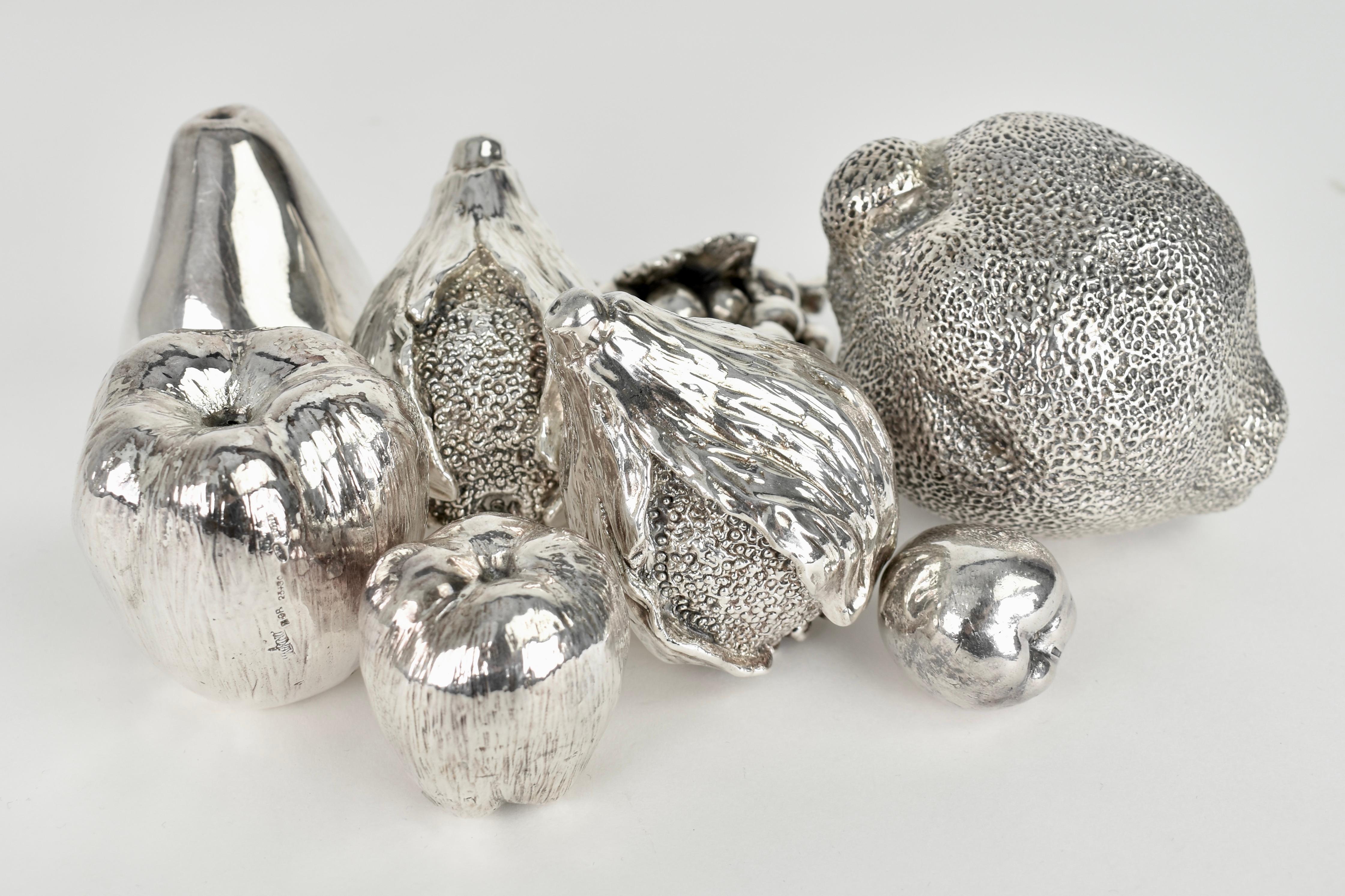Hollywood Regency Alessandro Magrino Handmade Sterling Silver Filled Fruits, 1980s For Sale