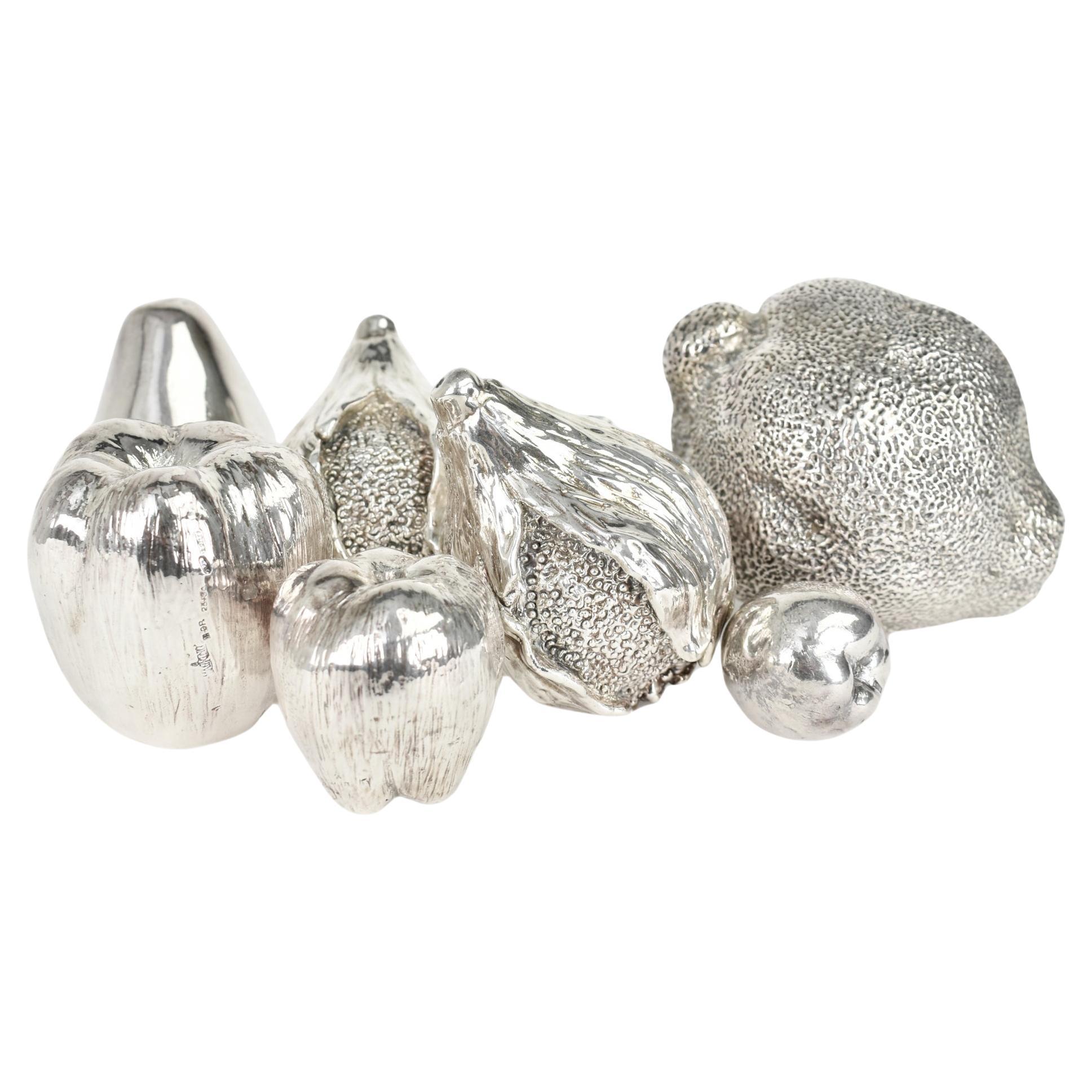 Alessandro Magrino Handmade Sterling Silver Filled Fruits, 1980s For Sale