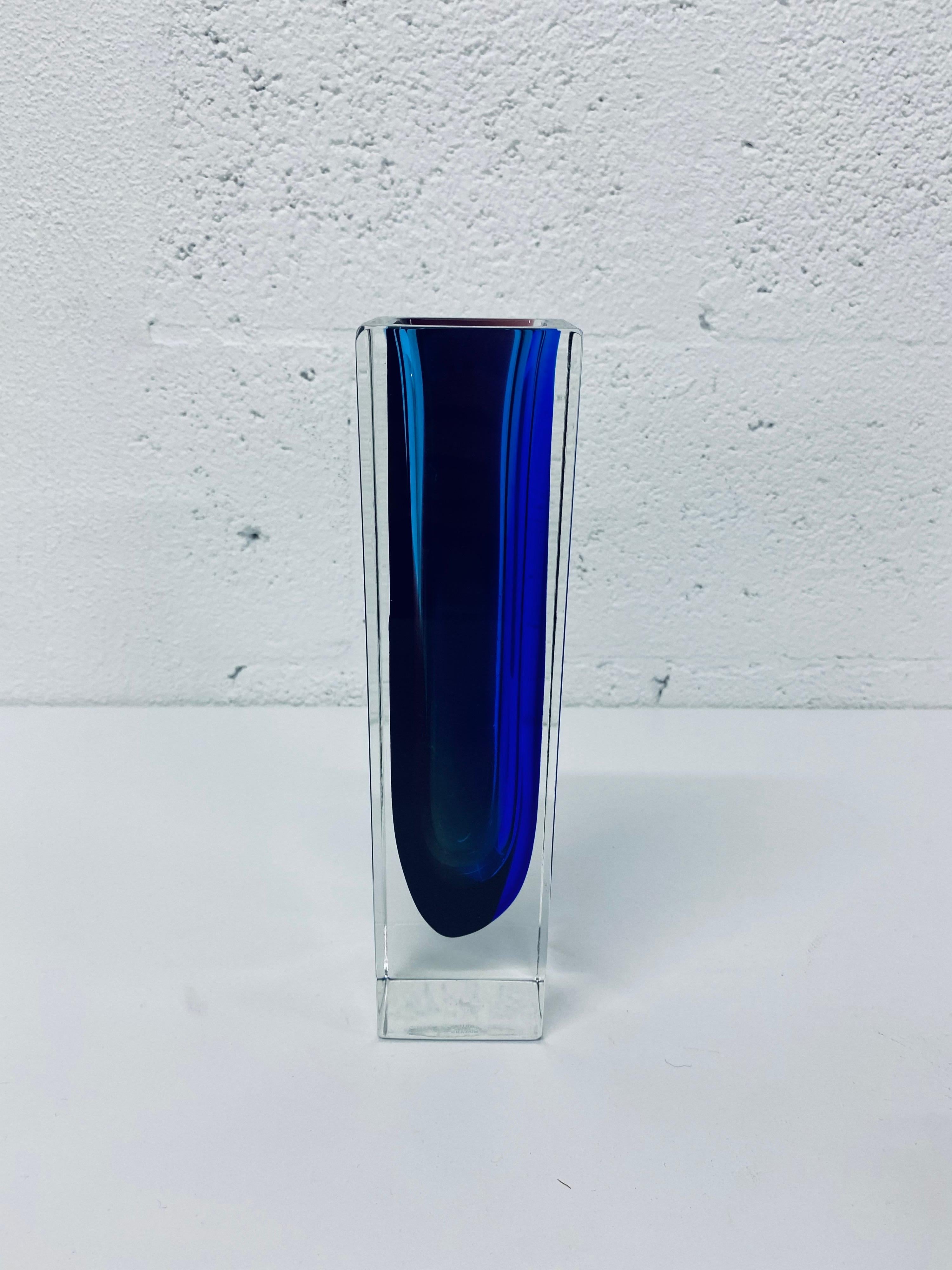 Alessandro Mandruzatto Hand Worked Blue and Purple Sommerso Block Vase 3